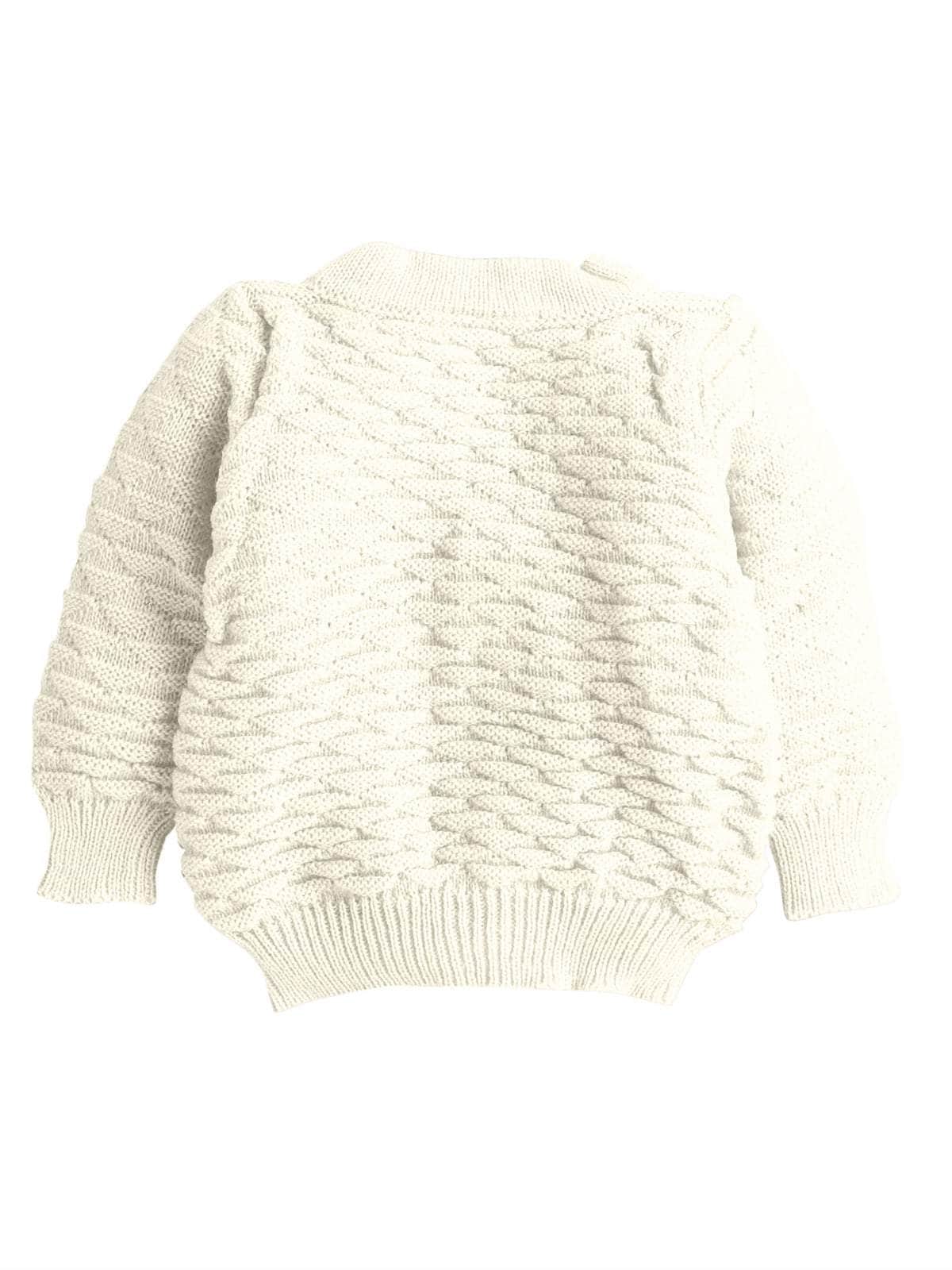 Little Angels Little Angels Sweater Set Baby Wool Full Sleeves V-Neck Solid with Pyramid Design Cream 3-Piece Set Sweater Sets Diamond Buds Baby Knitwear Set