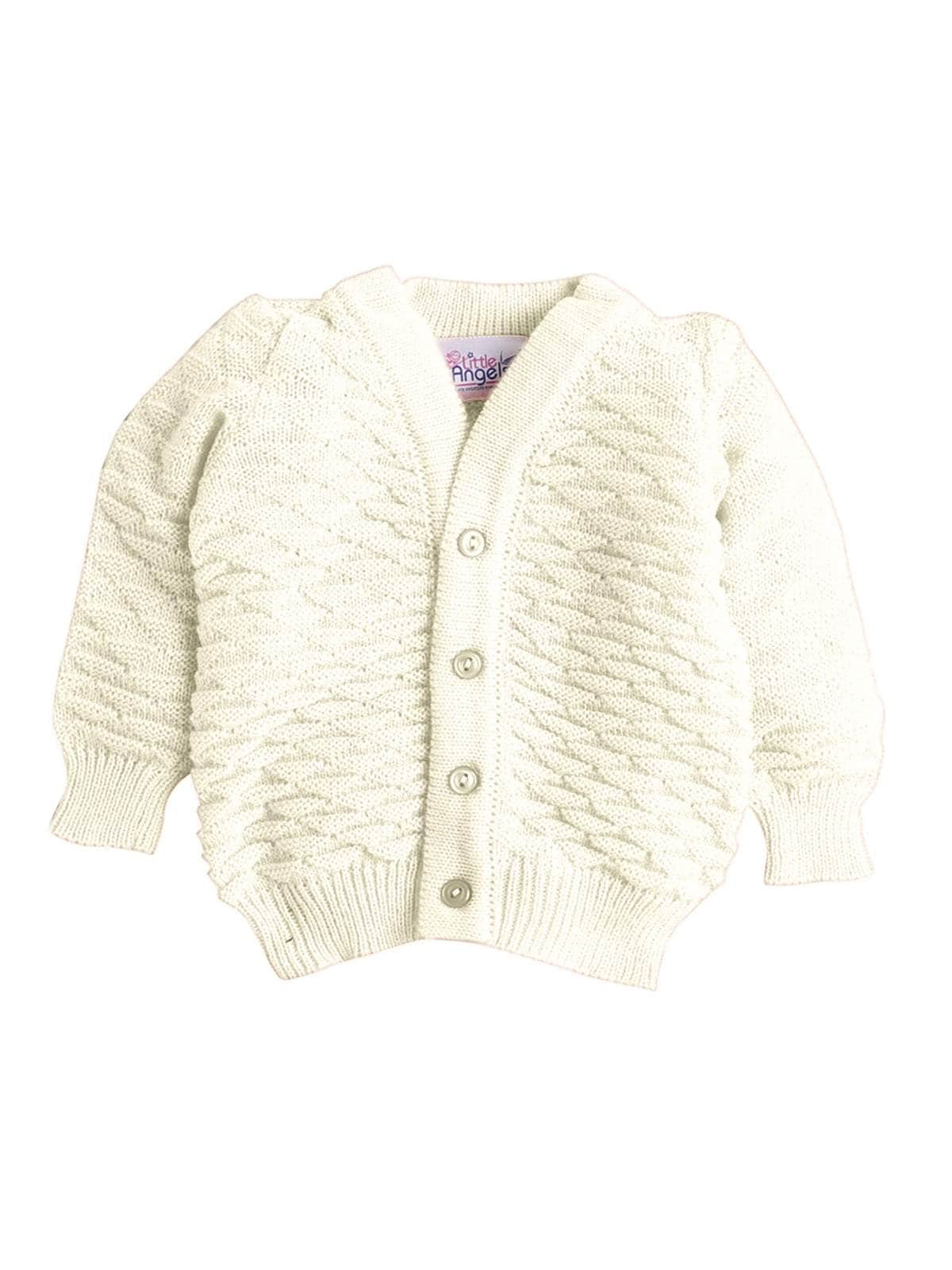 Little Angels Little Angels Sweater Set Baby Wool Full Sleeves V-Neck Solid with Pyramid Design Cream 3-Piece Set Sweater Sets Diamond Buds Baby Knitwear Set