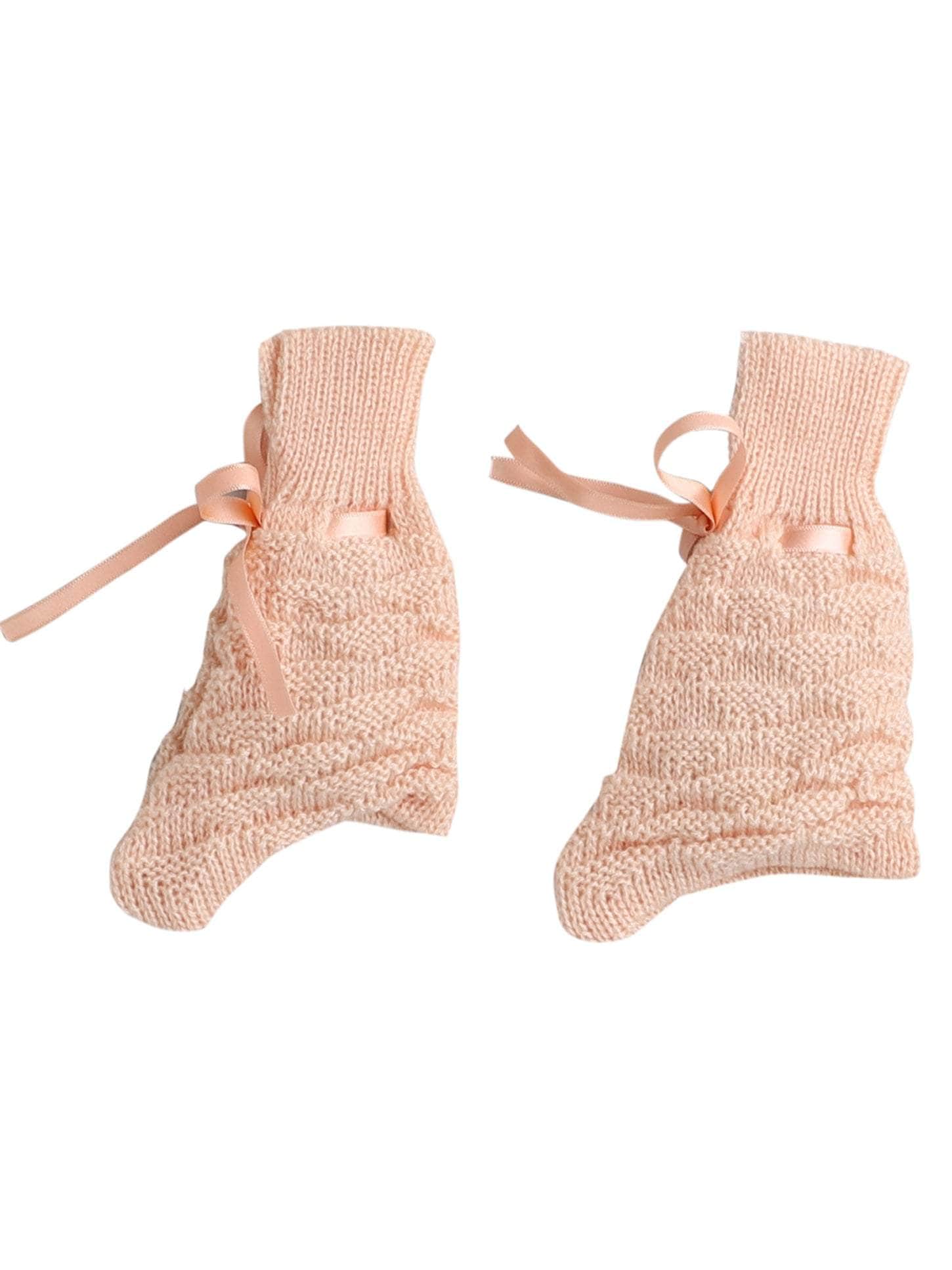 Little Angels Little Angels Sweater Set Baby Wool Full Sleeves V-Neck Solid with Pyramid Design Peach 3-Piece Set Sweater Sets Diamond Buds Baby Knitwear Set