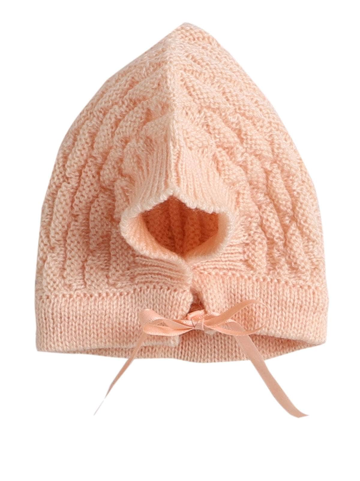 Little Angels Little Angels Sweater Set Baby Wool Full Sleeves V-Neck Solid with Pyramid Design Peach 3-Piece Set Sweater Sets Diamond Buds Baby Knitwear Set