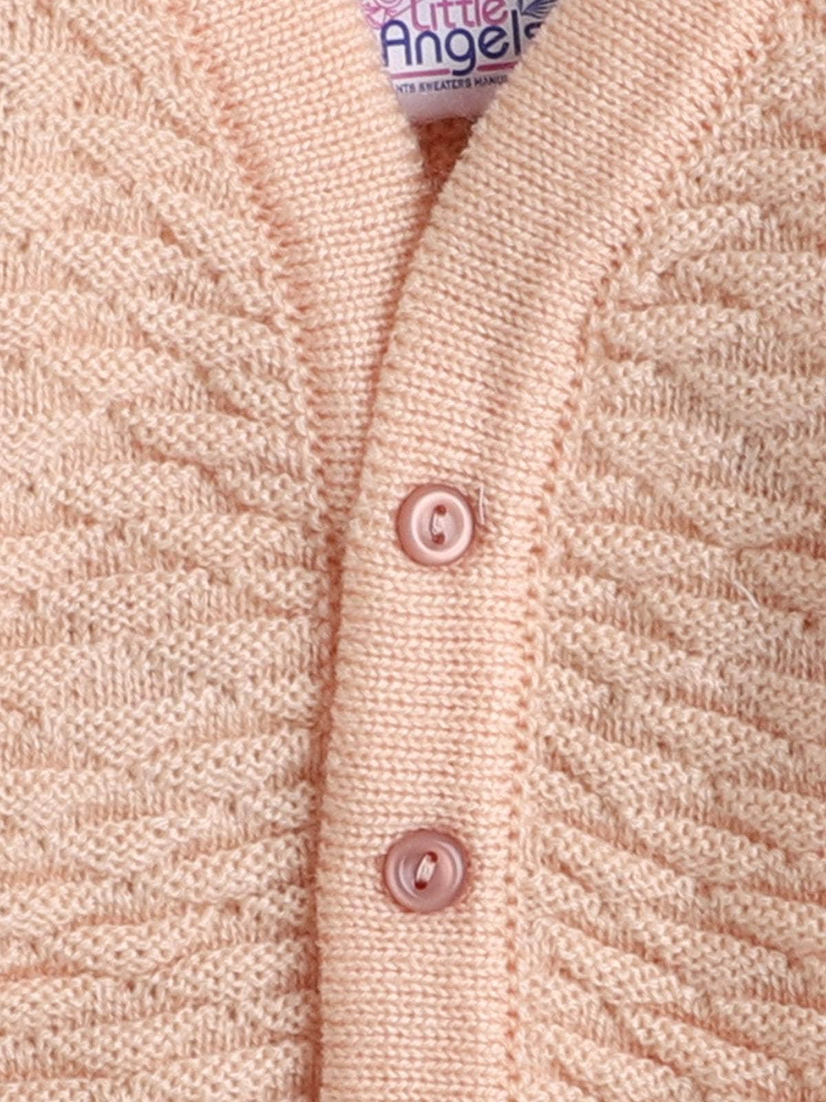Little Angels Little Angels Sweater Set Baby Wool Full Sleeves V-Neck Solid with Pyramid Design Peach 3-Piece Set Sweater Sets Diamond Buds Baby Knitwear Set