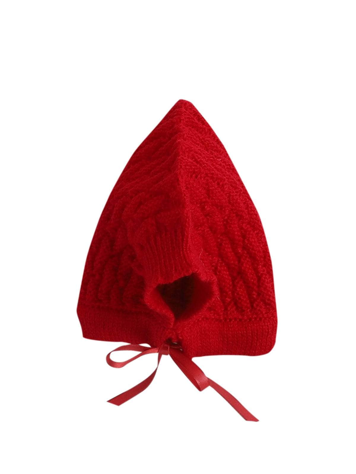 Little Angels Little Angels Sweater Set Baby Wool Full Sleeves V-Neck Solid with Pyramid Design Red 3-Piece Set Sweater Sets Diamond Buds Baby Knitwear Set