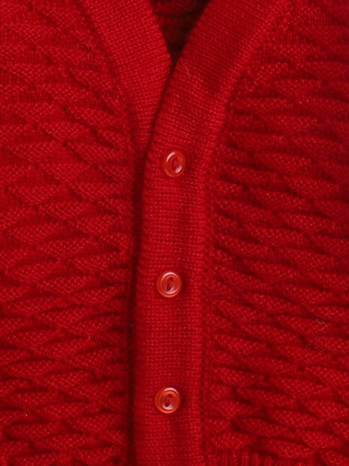 Little Angels Little Angels Sweater Set Baby Wool Full Sleeves V-Neck Solid with Pyramid Design Red 3-Piece Set Sweater Sets Diamond Buds Baby Knitwear Set