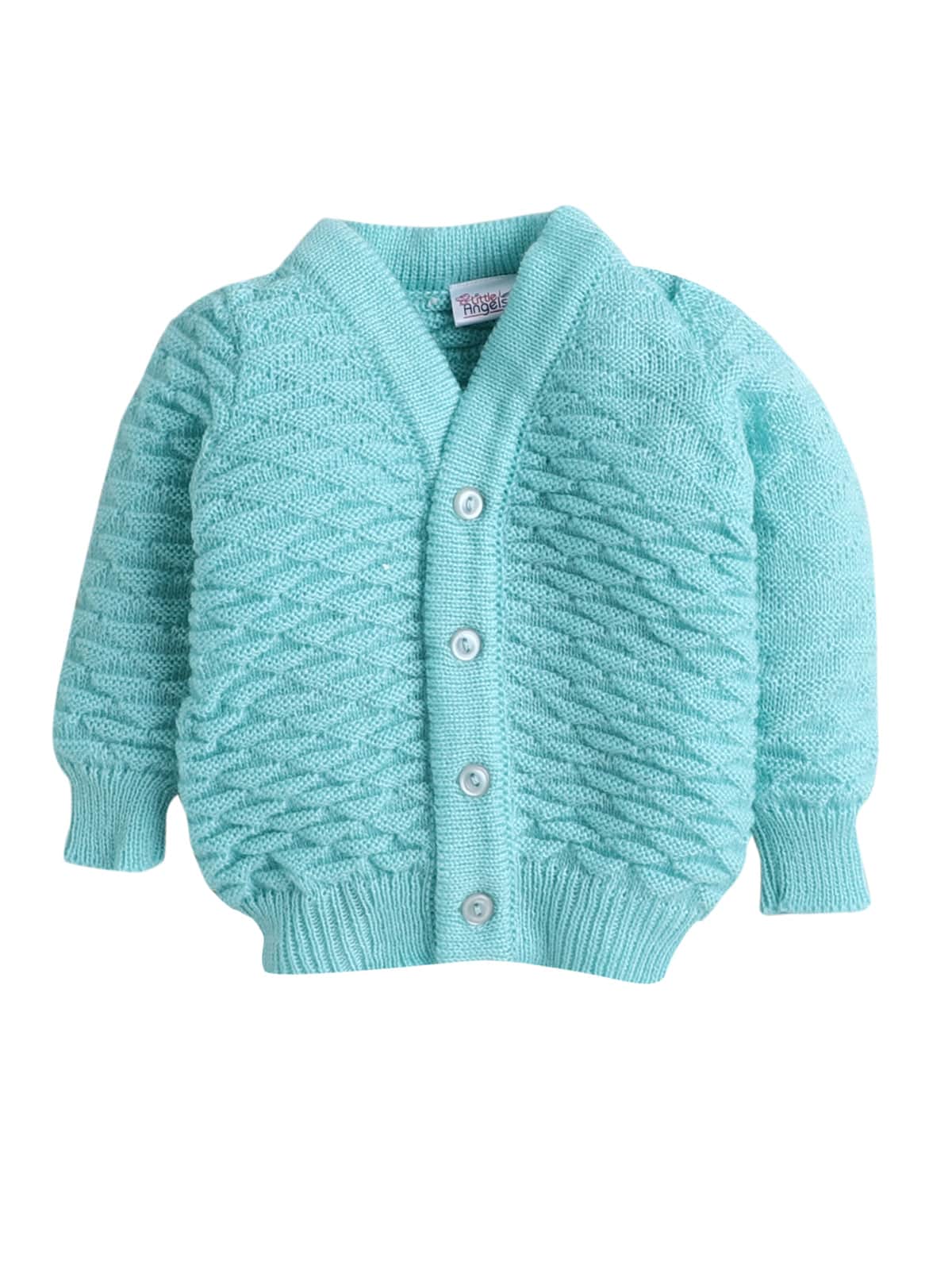 Little Angels Little Angels Sweater Set Baby Wool Full Sleeves V-Neck Solid with Pyramid Design Cream 3-Piece Set Sweater Sets Diamond Buds Baby Knitwear Set