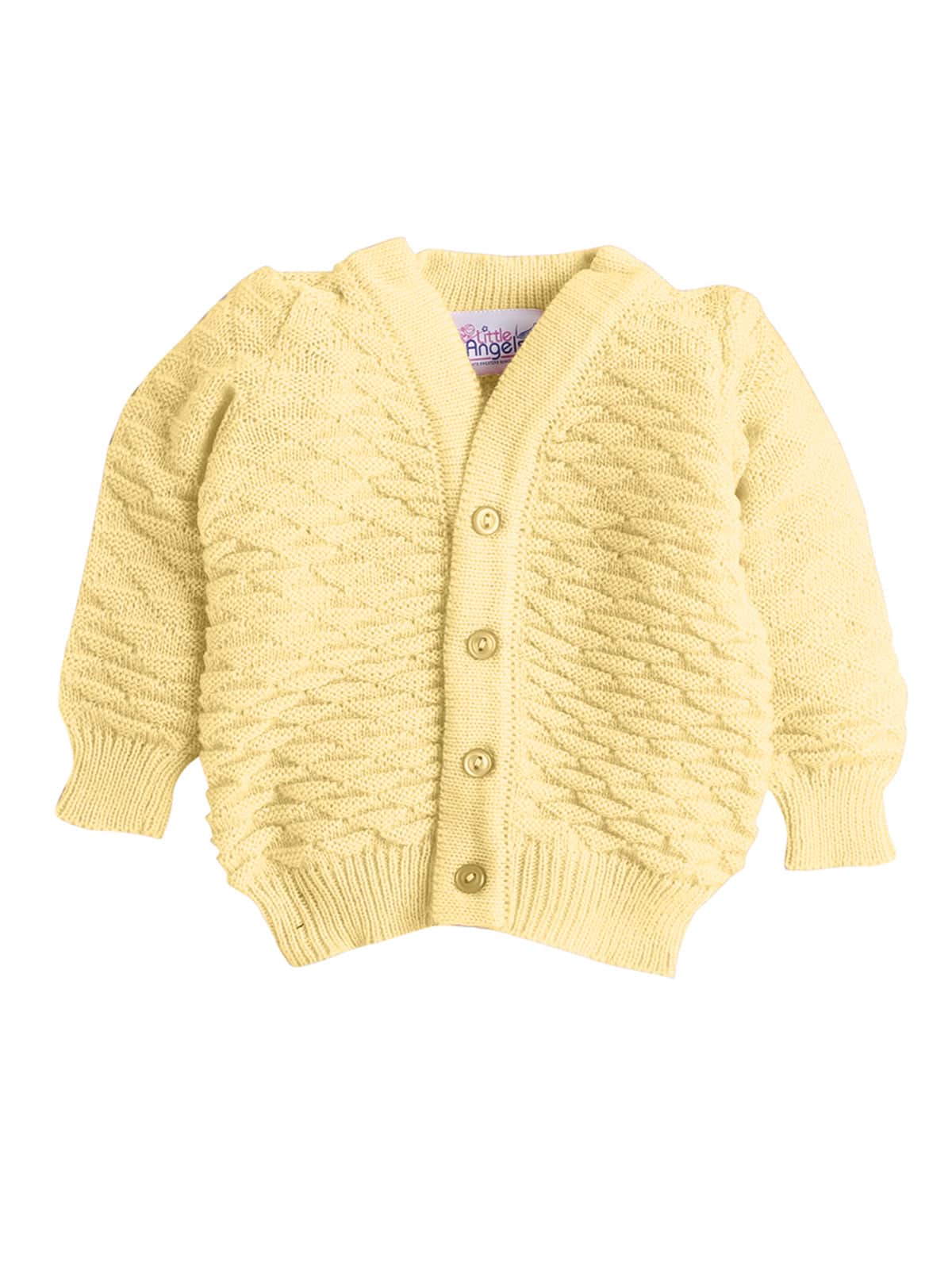 Little Angels Little Angels Sweater Set Baby Wool Full Sleeves V-Neck Solid with Pyramid Design Peach 3-Piece Set Sweater Sets Diamond Buds Baby Knitwear Set