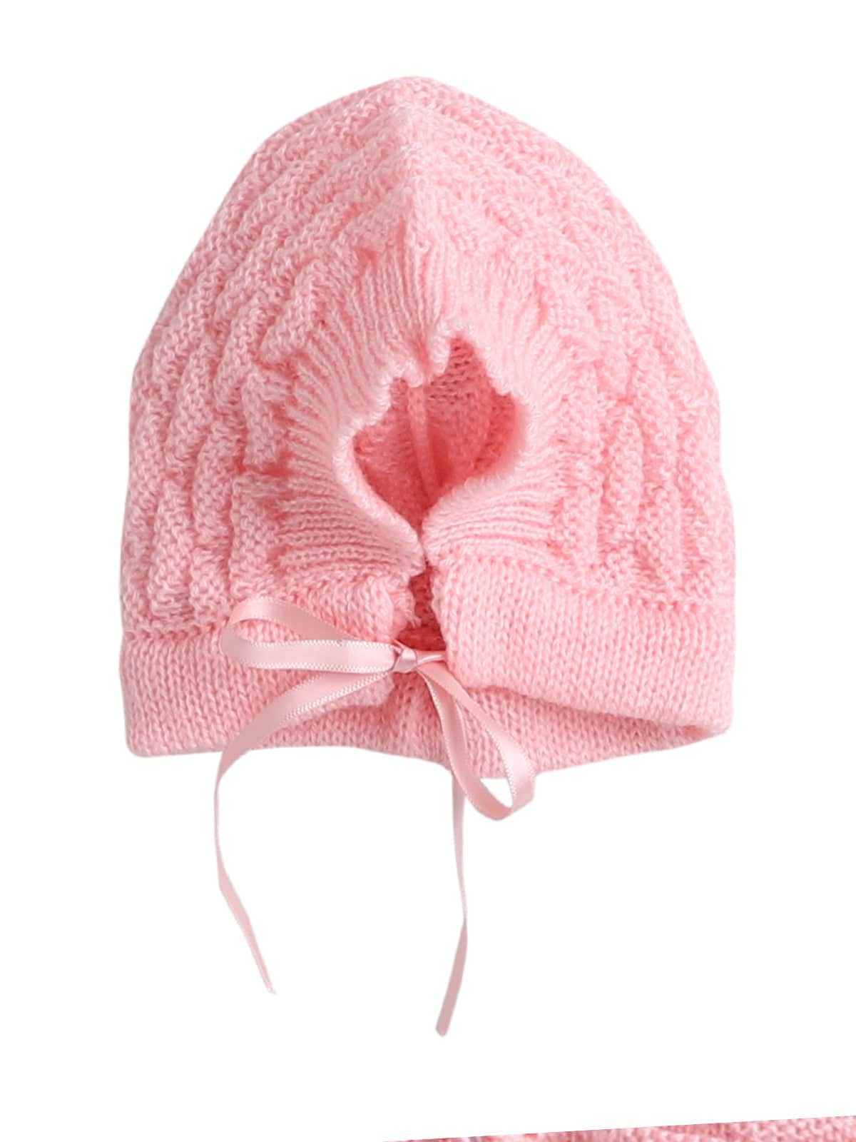 Little Angels Little Angels Sweater Set Baby Wool Full Sleeves V-Neck Solid with Pyramid Design Peach 3-Piece Set Sweater Sets Diamond Buds Baby Knitwear Set