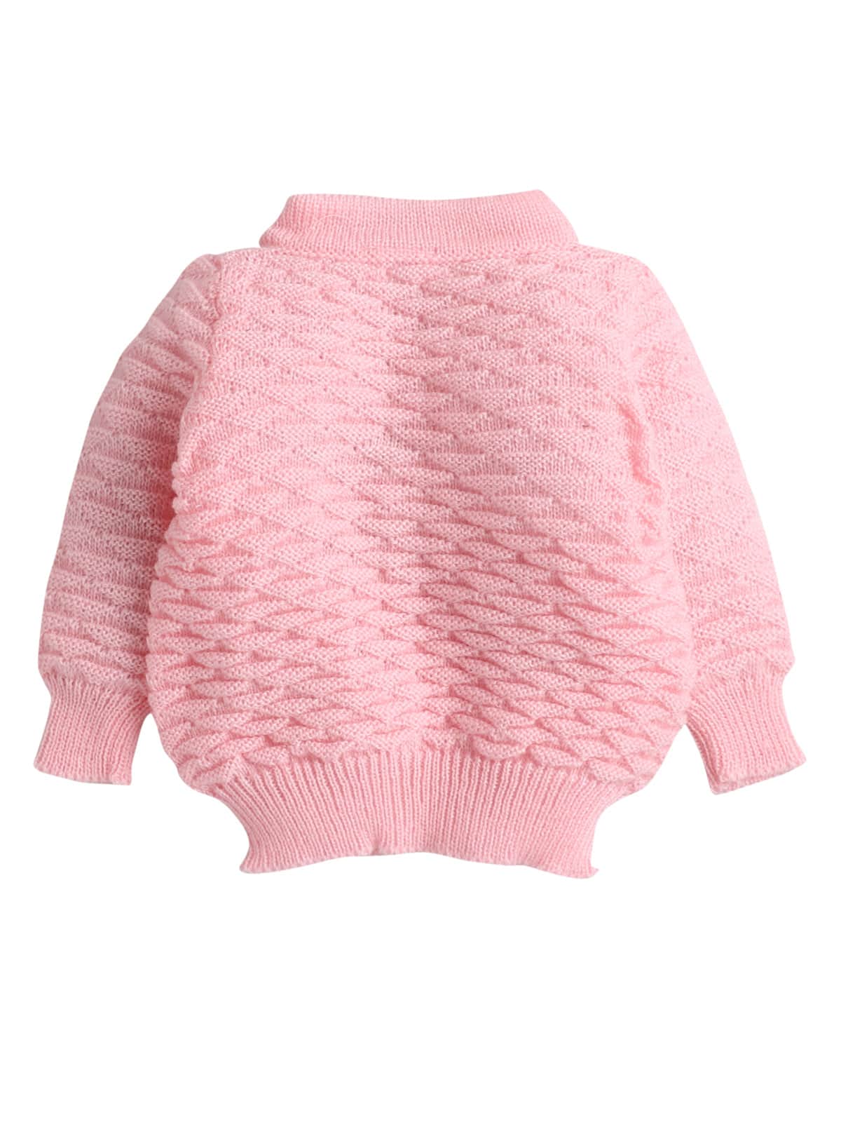 Little Angels Little Angels Sweater Set Baby Wool Full Sleeves V-Neck Solid with Pyramid Design Peach 3-Piece Set Sweater Sets Diamond Buds Baby Knitwear Set