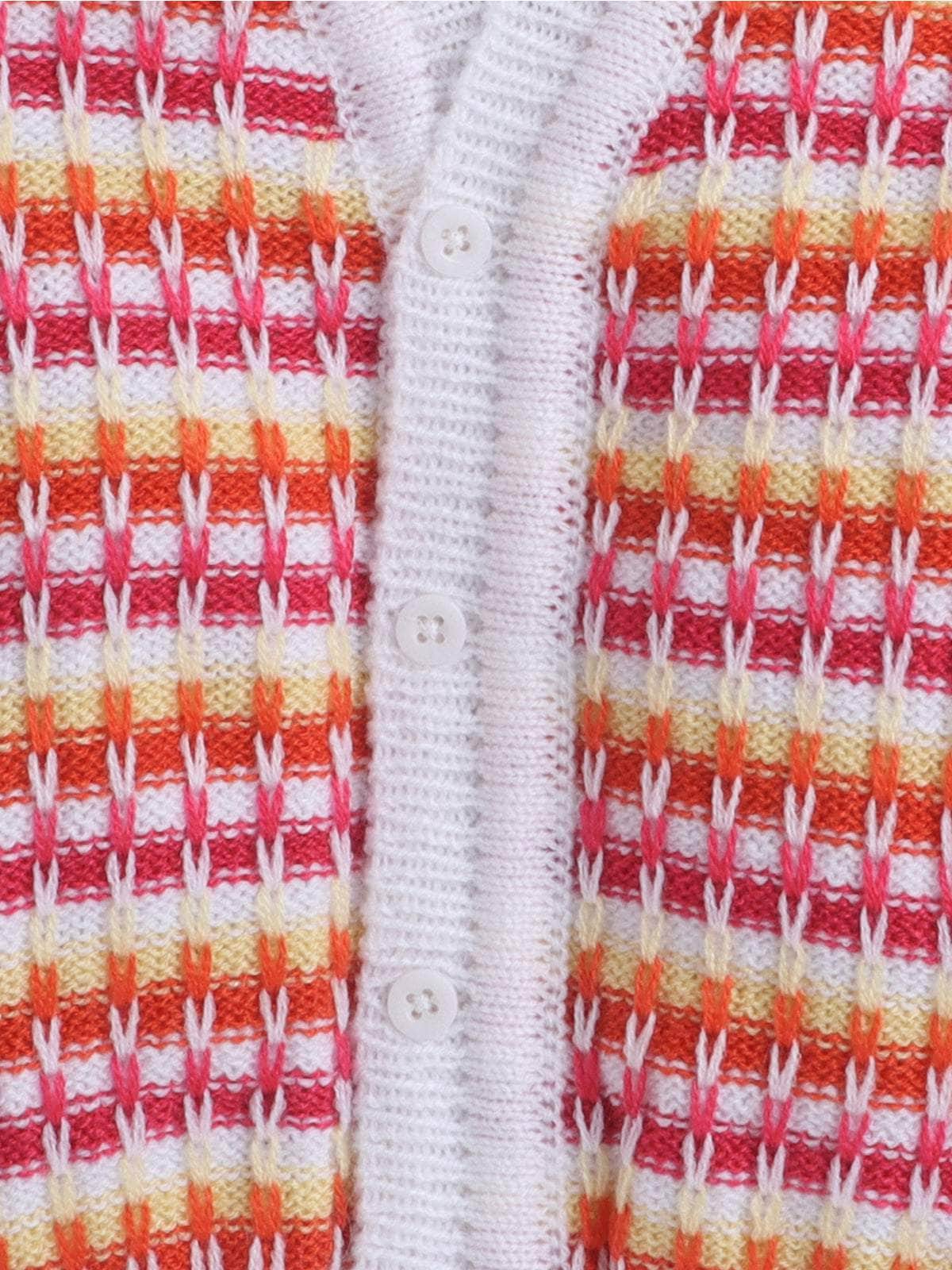 Little Angels Little Angels V-Neck Full Sleeves Striped White & Orange Cardigan, Pants, Cap & Socks Sweater Sets Frosty Fun Knit Set