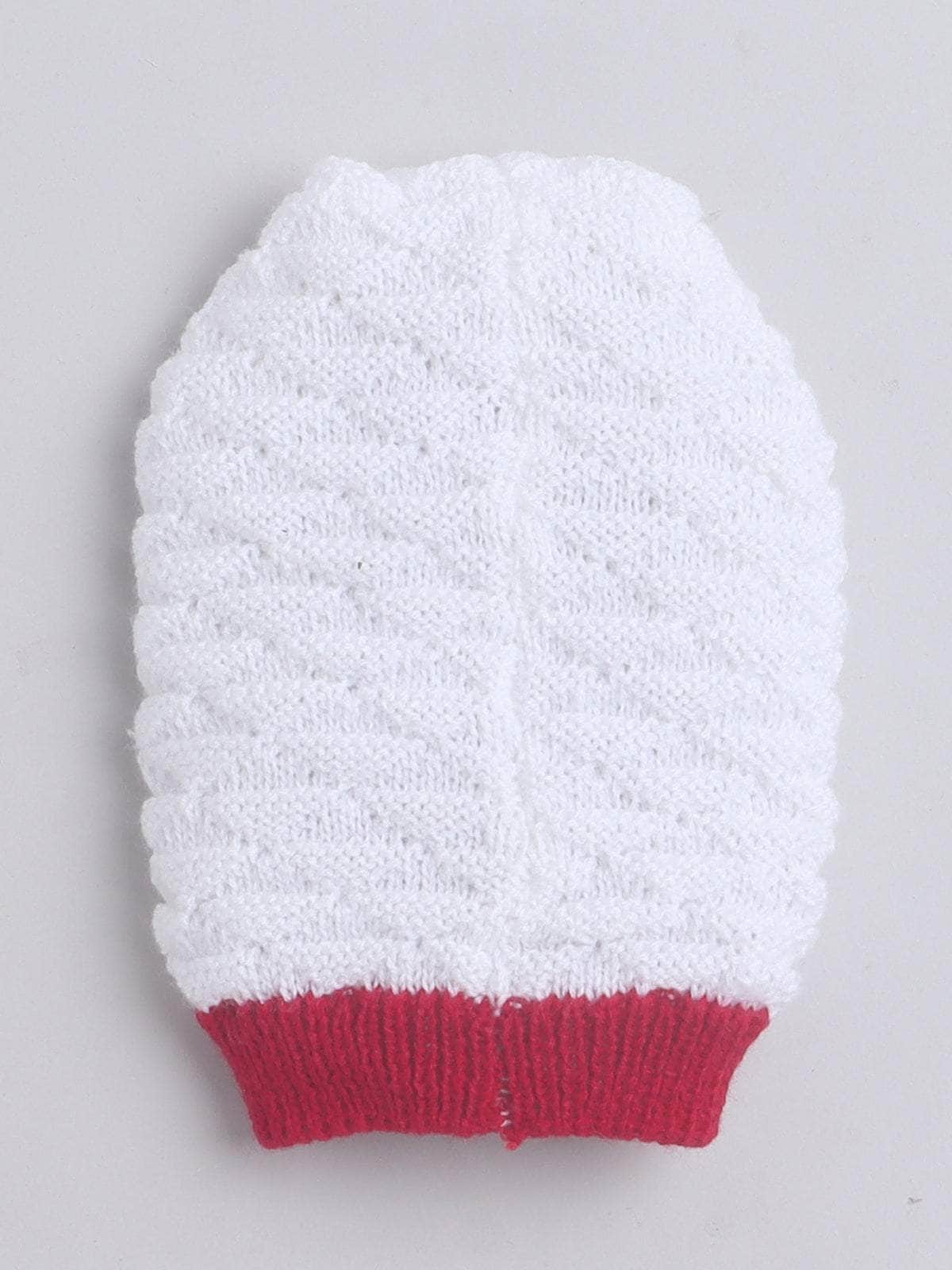 Little Angels Little Angels Round Neck Full Sleeves Textured White & Red Cardigan, Pants, Cap & Socks Sweater Sets Holiday Heartbeats sweater set