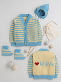 Little Angels Little Angels Sweater Set Baby Wool Full Sleeves V-Neck Fair Isle Knitted Red 3-Piece Set Sweater Sets I Love Mom Striped Woollen Cardigan Set