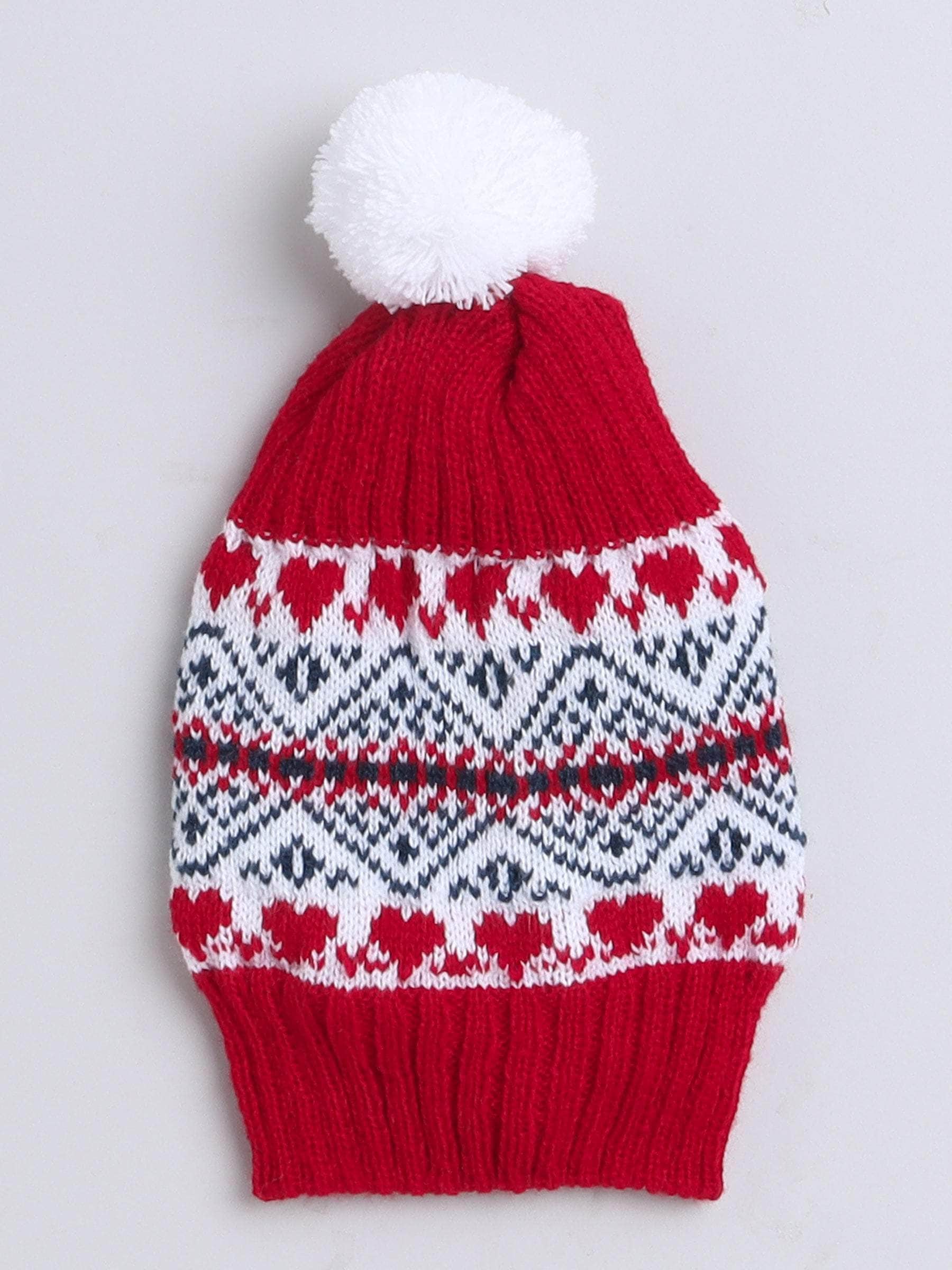 Little Angels Little Angels V-Neck Full Sleeves Fair Isle Red & White Cardigan, Pants, Cap & Socks Sweater Sets Jolly Hearts Winter Knit Set