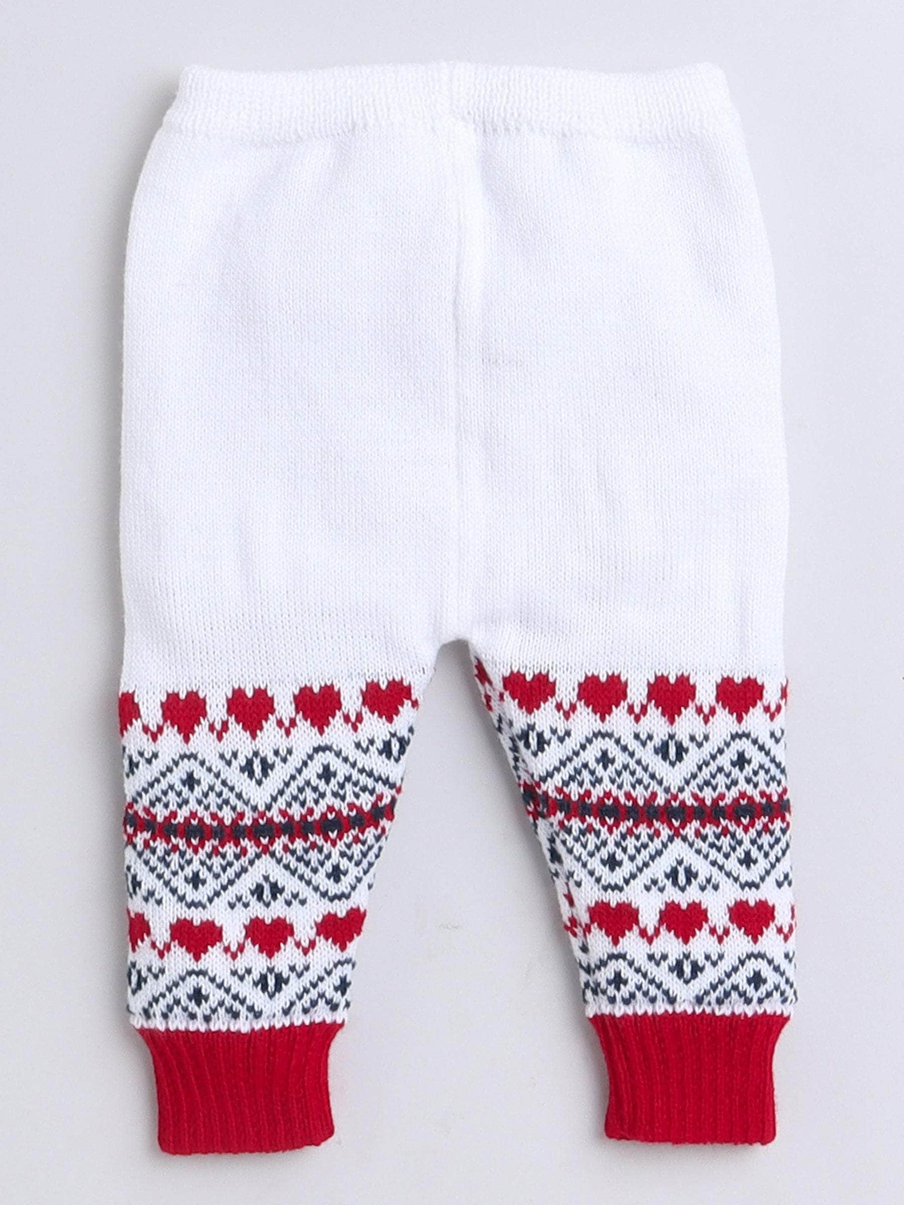 Little Angels Little Angels V-Neck Full Sleeves Fair Isle Red & White Cardigan, Pants, Cap & Socks Sweater Sets Jolly Hearts Winter Knit Set