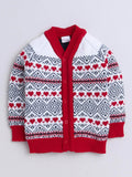 Little Angels Little Angels V-Neck Full Sleeves Fair Isle Red & White Cardigan, Pants, Cap & Socks Sweater Sets Jolly Hearts Winter Knit Set