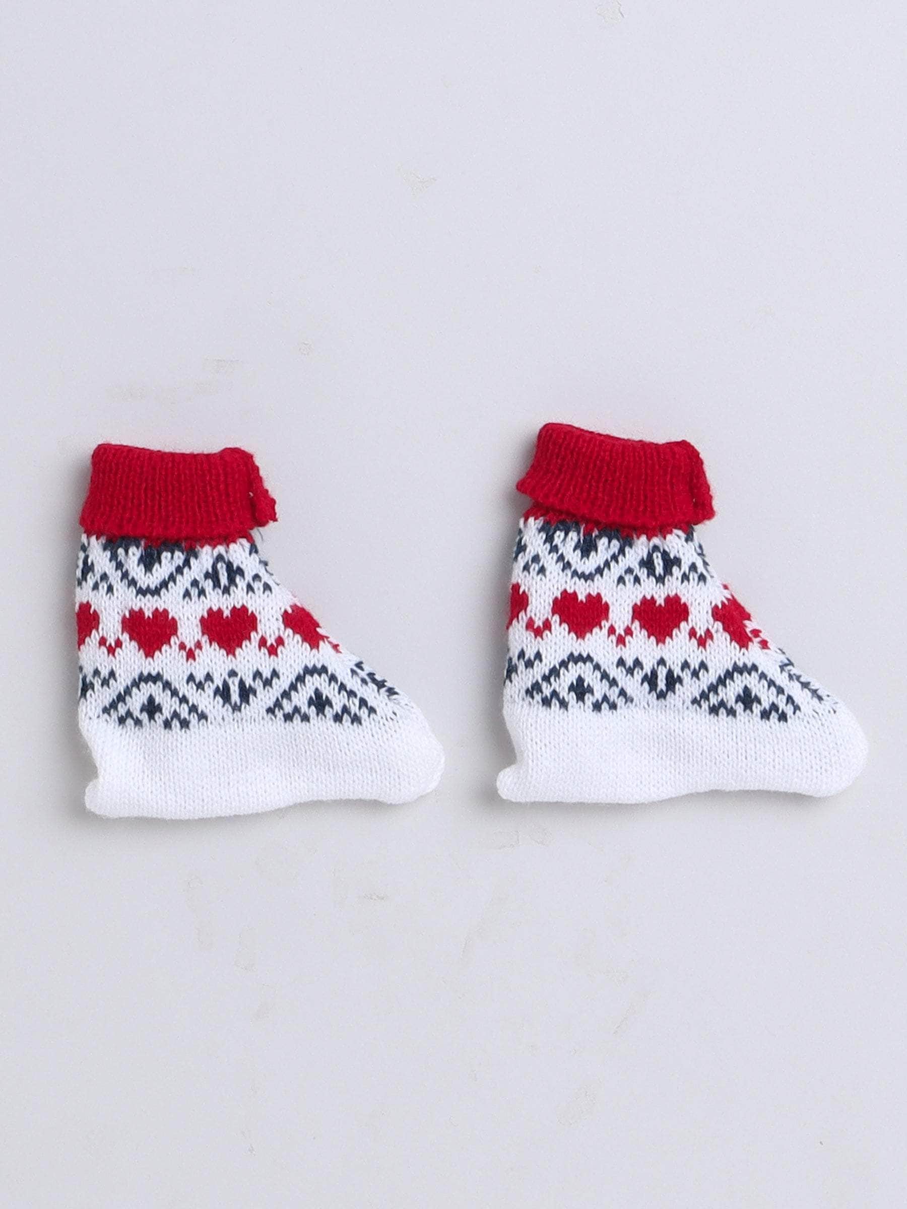 Little Angels Little Angels V-Neck Full Sleeves Fair Isle Red & White Cardigan, Pants, Cap & Socks Sweater Sets Jolly Hearts Winter Knit Set