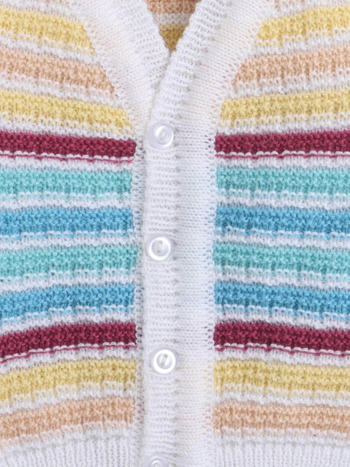 Little Angels Little Angels Sweater Set Baby Wool Full Sleeves V-Neck Striped Cream 3-Piece Set Sweater Sets Lil Firecracker Winter Wear Set
