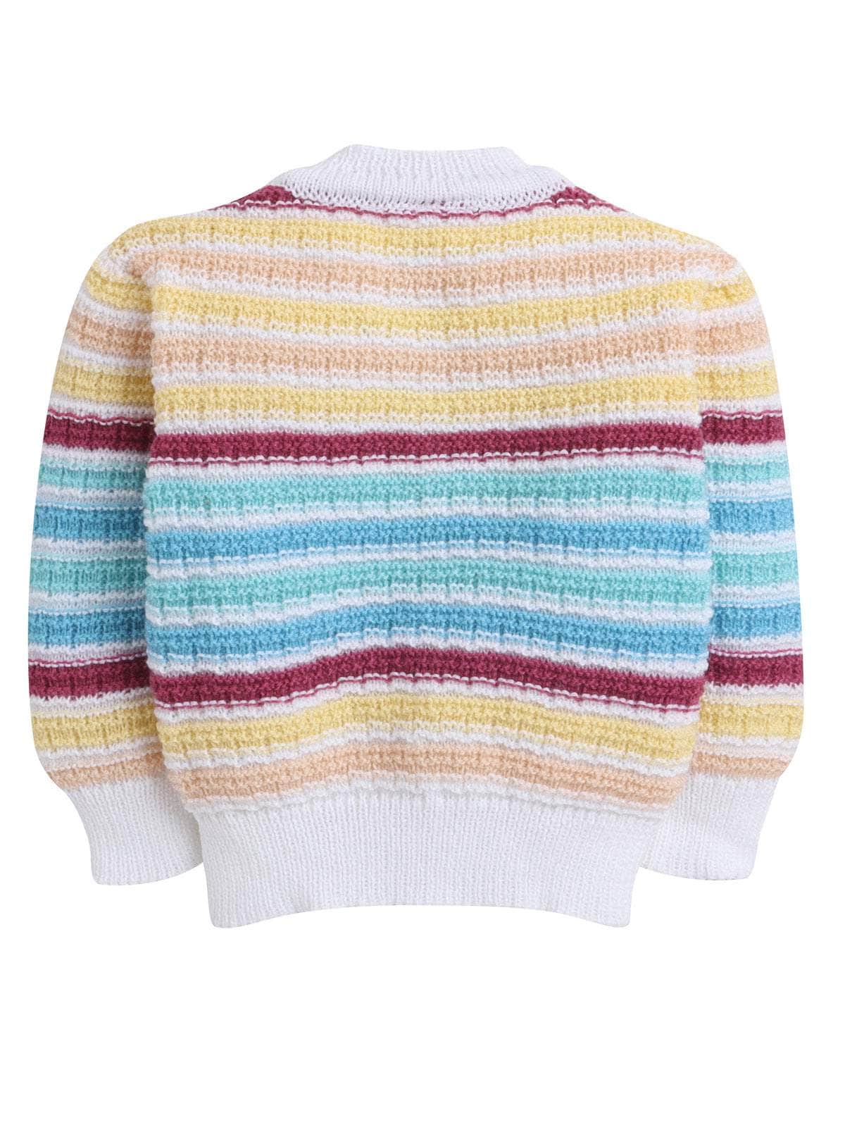 Little Angels Little Angels Sweater Set Baby Wool Full Sleeves V-Neck Striped Cream 3-Piece Set Sweater Sets Lil Firecracker Winter Wear Set