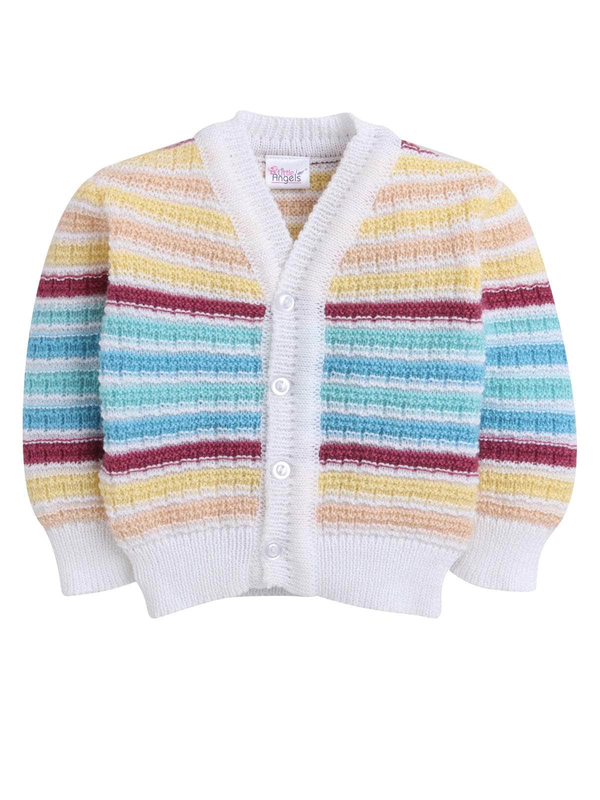 Little Angels Little Angels Sweater Set Baby Wool Full Sleeves V-Neck Striped Cream 3-Piece Set Sweater Sets Lil Firecracker Winter Wear Set