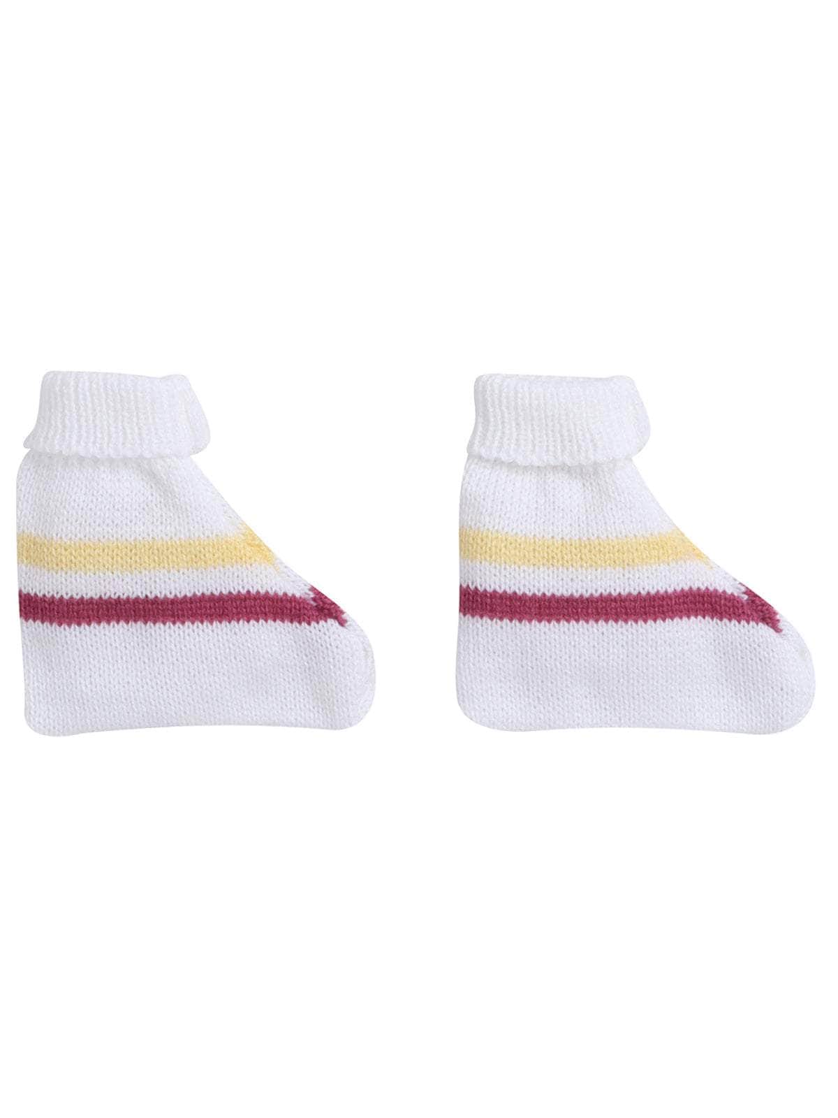 Little Angels Little Angels Sweater Set Baby Wool Full Sleeves V-Neck Striped Cream 3-Piece Set Sweater Sets Lil Firecracker Winter Wear Set