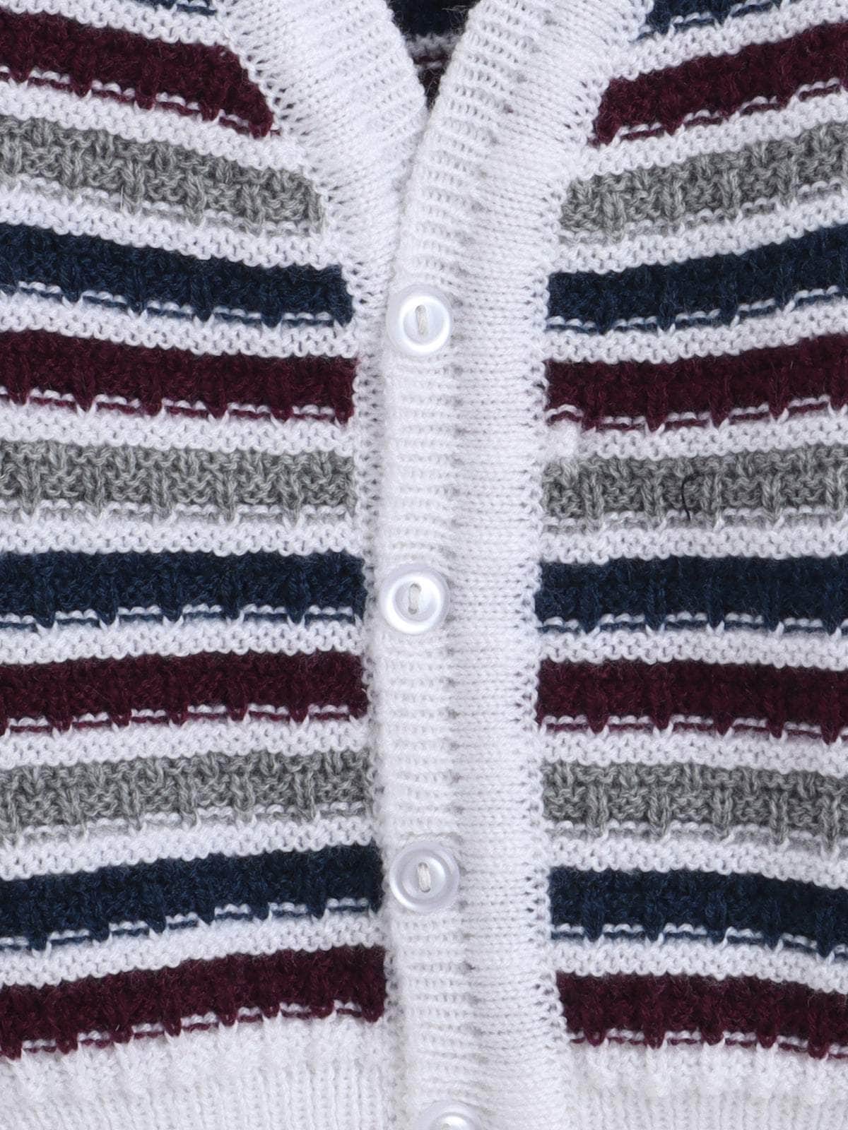 Little Angels Little Angels Sweater Set Baby Wool Full Sleeves V-Neck Striped Cream 3-Piece Set Sweater Sets Lil Firecracker Winter Wear Set