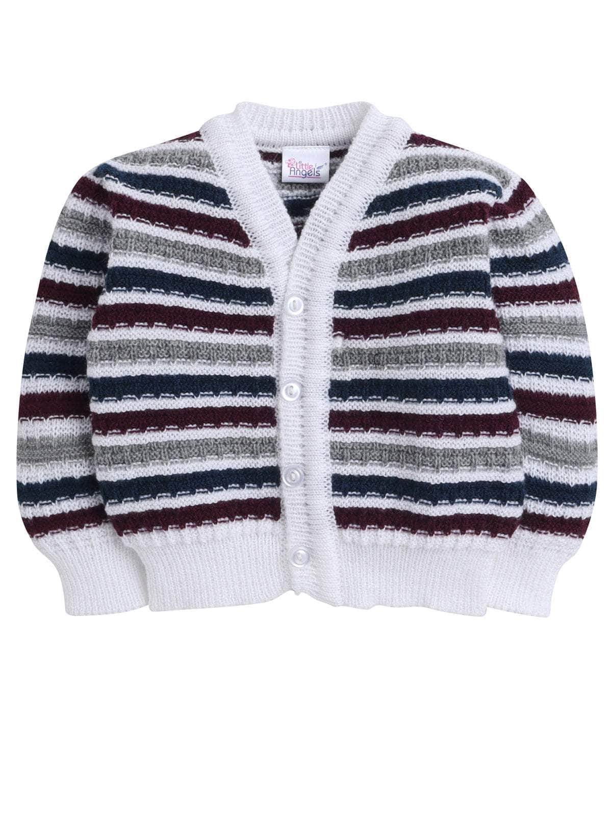 Little Angels Little Angels Sweater Set Baby Wool Full Sleeves V-Neck Striped Cream 3-Piece Set Sweater Sets Lil Firecracker Winter Wear Set