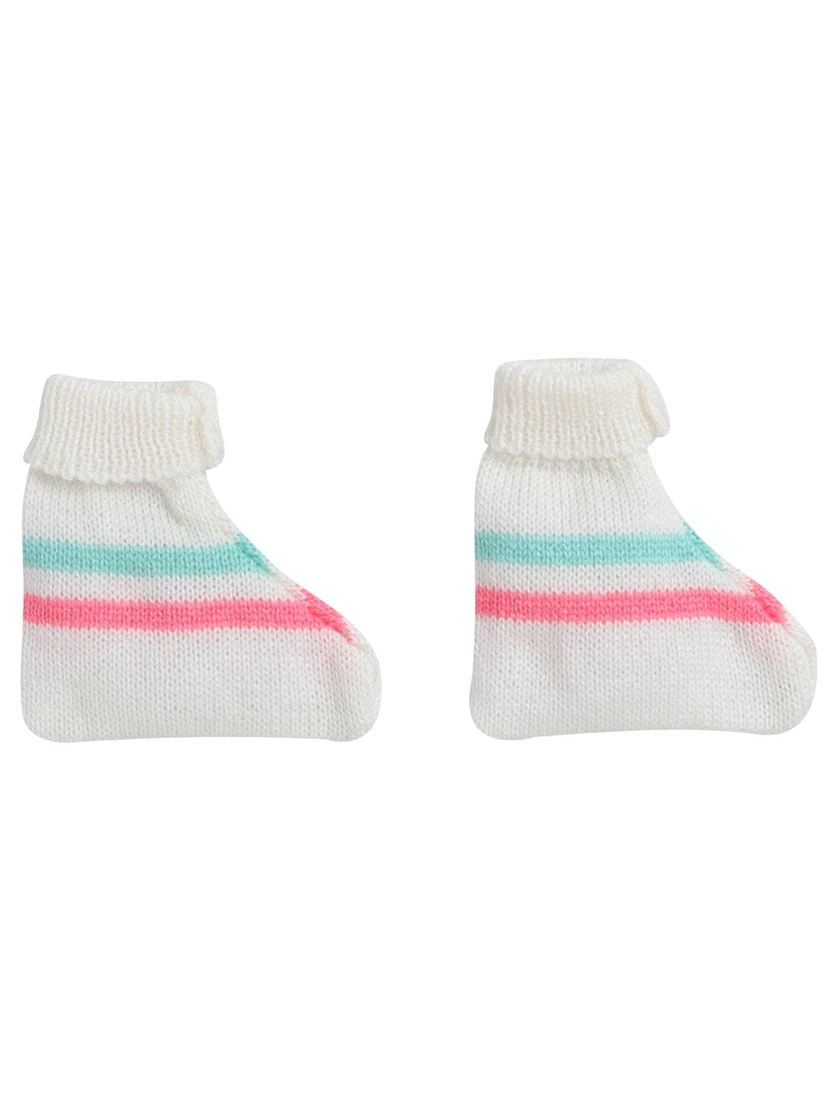 Little Angels Little Angels Sweater Set Baby Wool Full Sleeves V-Neck Striped Cream 3-Piece Set Sweater Sets Lil Firecracker Winter Wear Set