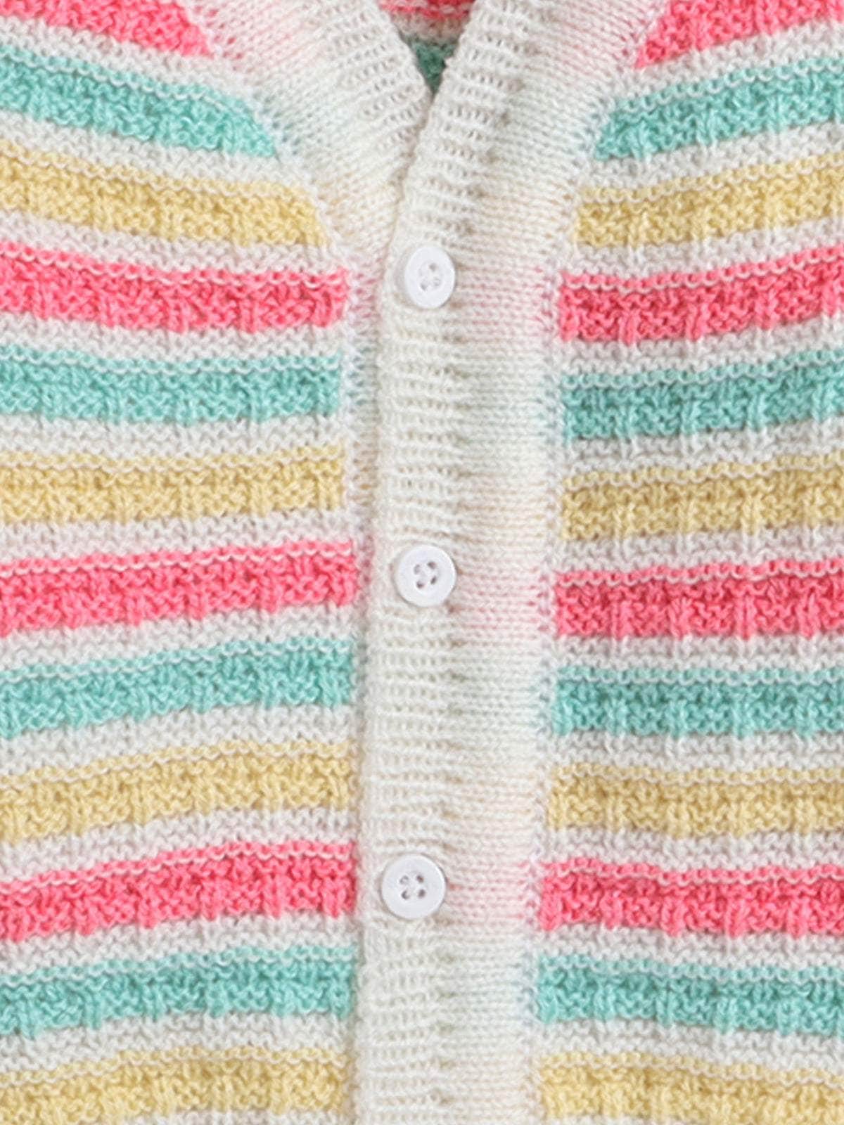 Little Angels Little Angels Sweater Set Baby Wool Full Sleeves V-Neck Striped Cream 3-Piece Set Sweater Sets Lil Firecracker Winter Wear Set