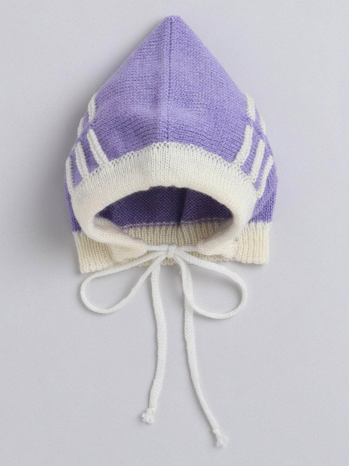Little Angels Little Angels V-Neck Full Sleeves Striped Cream & Violet Cardigan, Pants, Cap & Socks Sweater Sets Little Bloom Knitwear Set