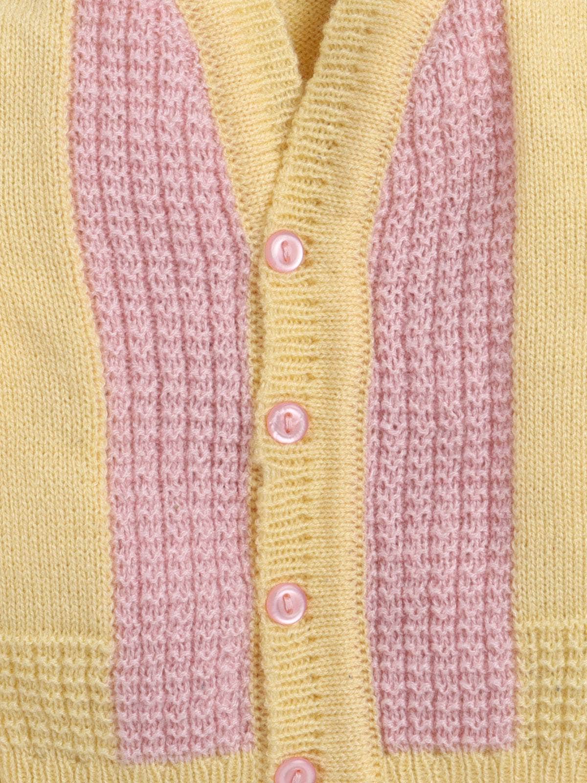 Little Angels Little Angels Sweater Set Baby Wool Full Sleeves V-Neck Textured Yellow 3-Piece Set Sweater Sets Little Stripes, Big Cuddles Set
