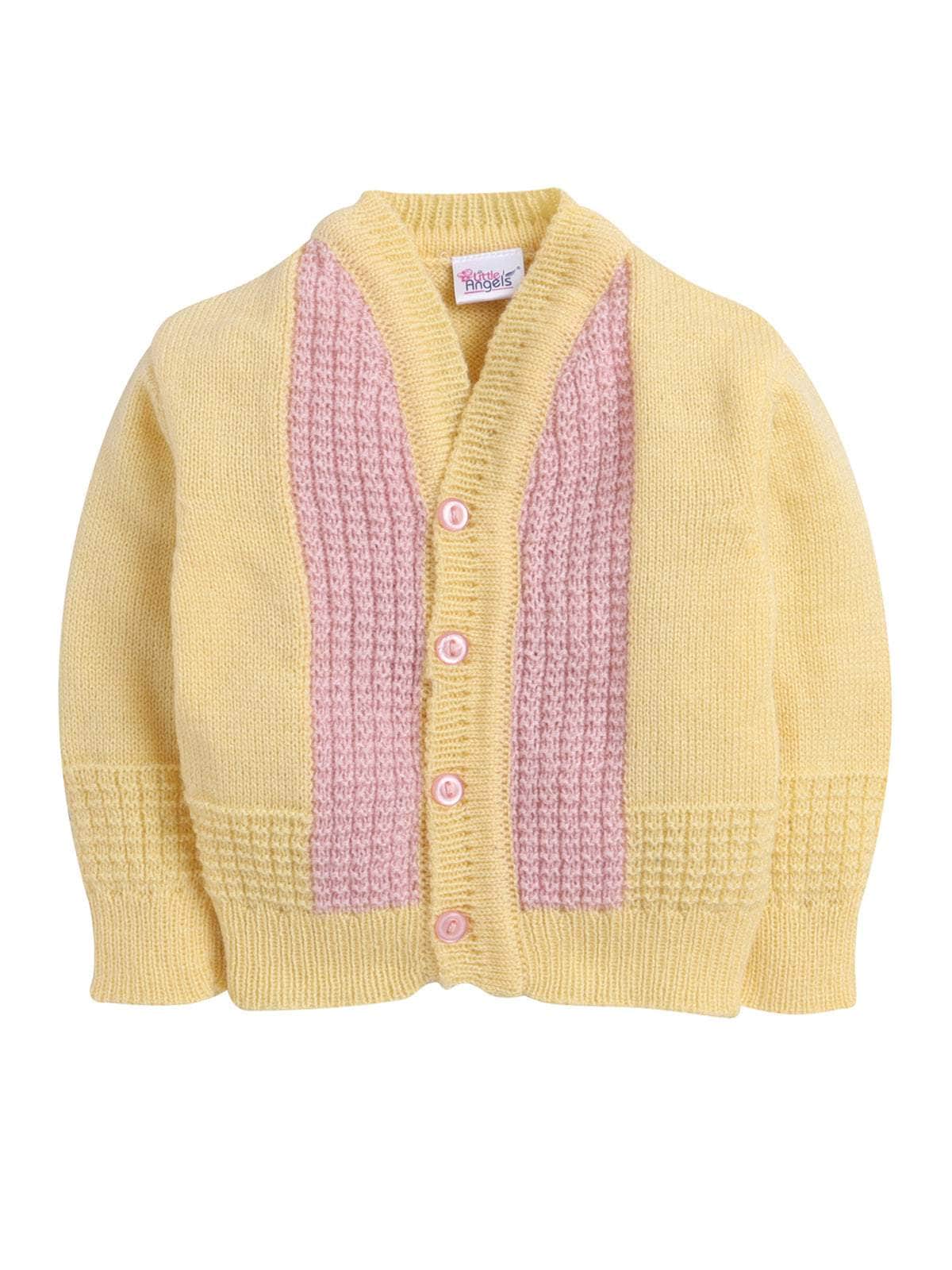 Little Angels Little Angels Sweater Set Baby Wool Full Sleeves V-Neck Textured Yellow 3-Piece Set Sweater Sets Little Stripes, Big Cuddles Set