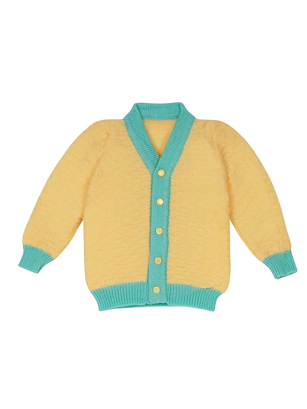 Little Angels Little Angels Sweater Set Baby Wool Full Sleeves V-Neck Jacquard Star Design Yellow & Navy 3-Piece Set Sweater Sets Midnight Charm Cozy Knit Set