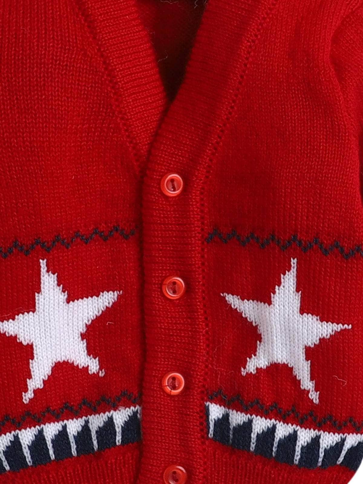 Little Angels Little Angels V-Neck Full Sleeves Full Sleeves Star Cardigan, Tie-Knot Cap and Socks Sweater Sets Mini Explorer Winter Outfit