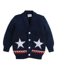 Little Angels Little Angels V-Neck Full Sleeves Full Sleeves Star Cardigan, Tie-Knot Cap and Socks Sweater Sets Mini Explorer Winter Outfit