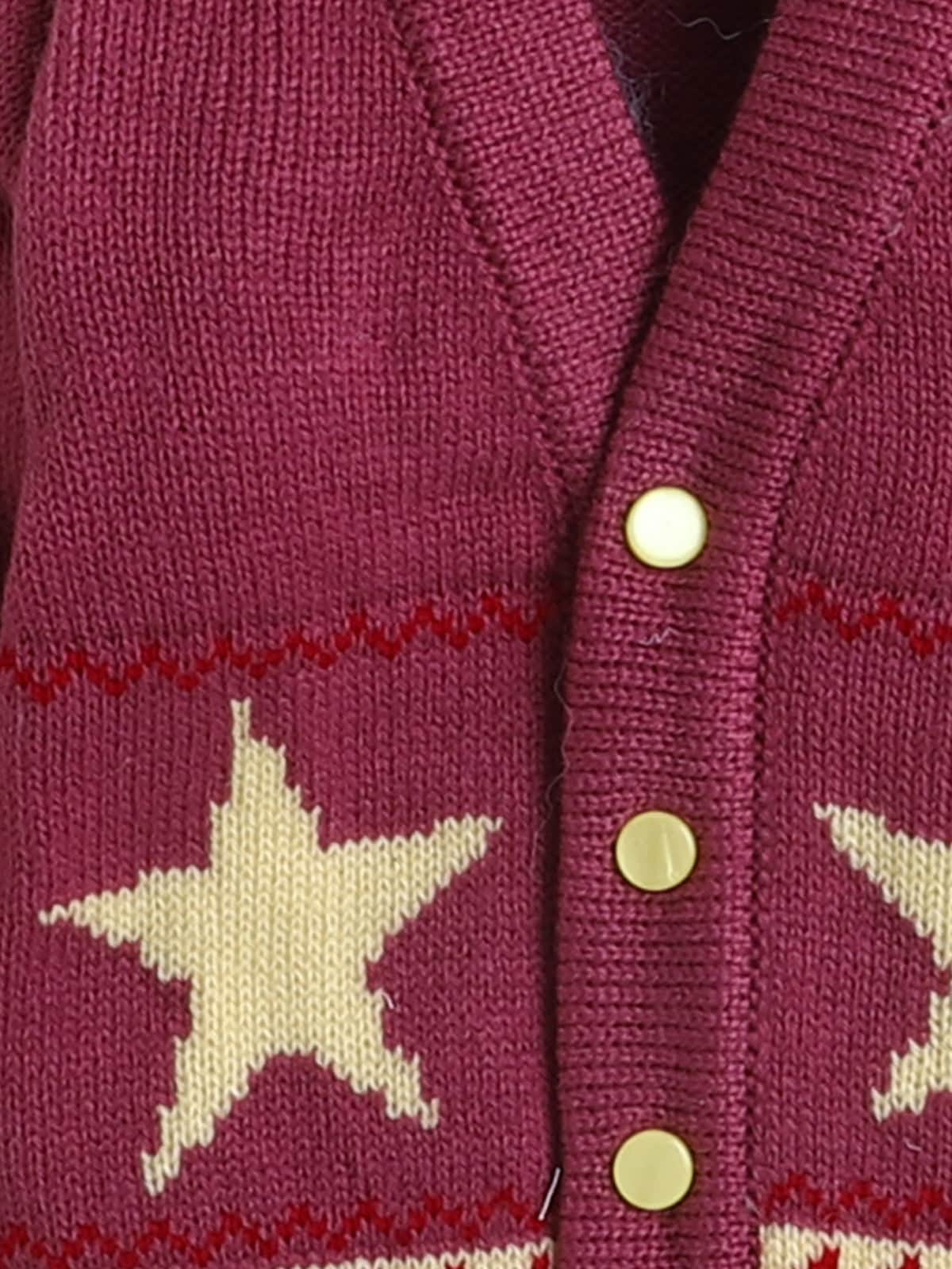 Little Angels Little Angels V-Neck Full Sleeves Full Sleeves Star Cardigan, Tie-Knot Cap and Socks Sweater Sets Mini Explorer Winter Outfit