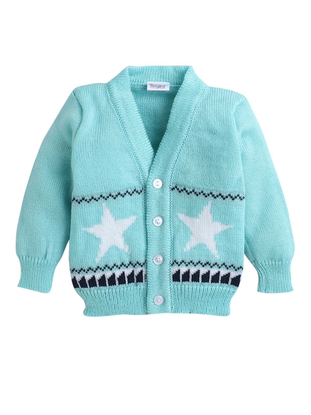 Little Angels Little Angels V-Neck Full Sleeves Full Sleeves Star Cardigan, Tie-Knot Cap and Socks Sweater Sets Mini Explorer Winter Outfit