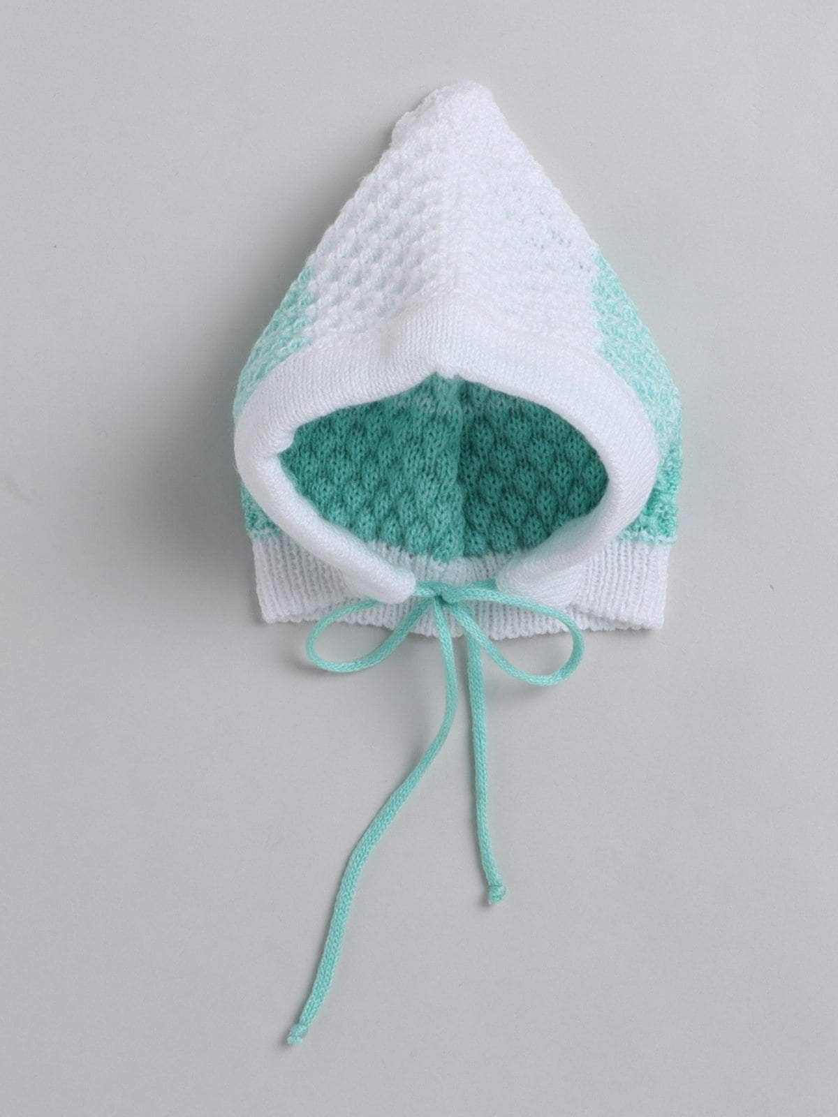 Little Angels Little Angels Sweater Set Baby Wool Full Sleeves V-Neck Textured White & Green 3-Piece Set Sweater Sets Mint Gradient Baby Knitwear Set
