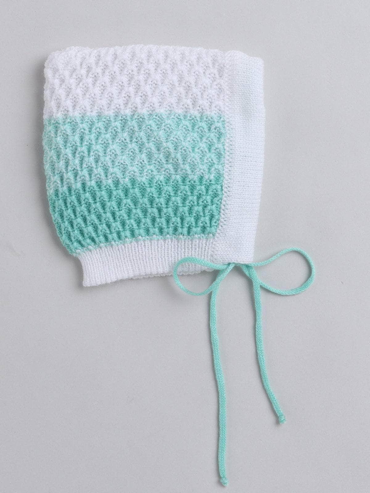 Little Angels Little Angels Sweater Set Baby Wool Full Sleeves V-Neck Textured White & Green 3-Piece Set Sweater Sets Mint Gradient Baby Knitwear Set