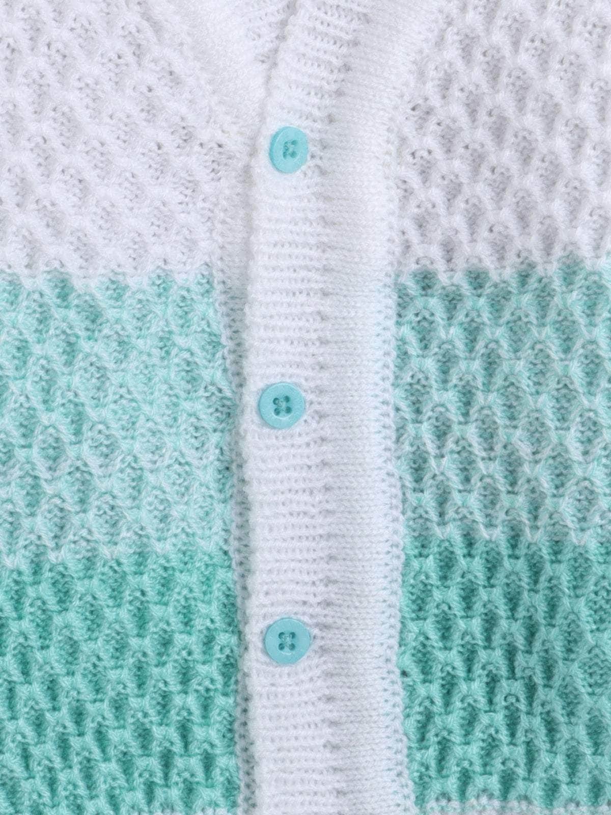 Little Angels Little Angels Sweater Set Baby Wool Full Sleeves V-Neck Textured White & Green 3-Piece Set Sweater Sets Mint Gradient Baby Knitwear Set
