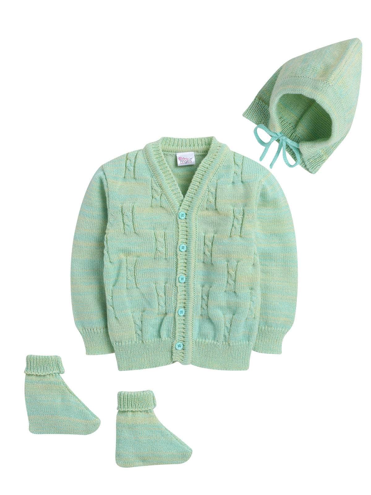 Little Angels Little Angels Sweater Set Baby Wool Full Sleeves V-Neck Fair Isle Knitted Red 3-Piece Set Sweater Sets Minty Fresh Baby Woollen Cardigan