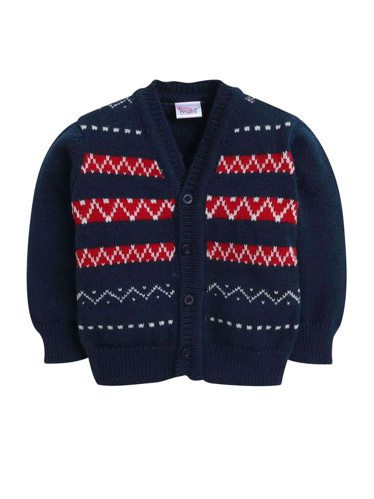 Little Angels Little Angels V-Neck Full Sleeves Full Sleeves Fair Isle Cardigan, Tie-Knot Cap and Socks Sweater Sets Nordic Nights Baby Outfit
