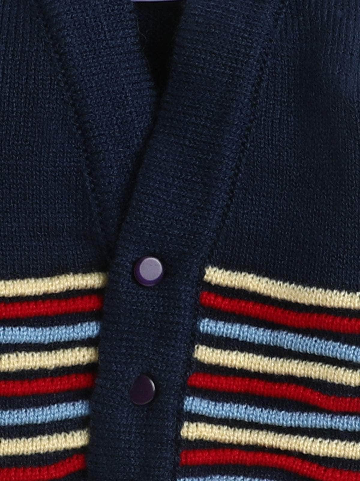 Little Angels Little Angels Sweater Set Baby Wool Full Sleeves V-Neck Bumper Striped Blue 3-Piece Set Sweater Sets Rainbow Snug Bumper Baby Outfit