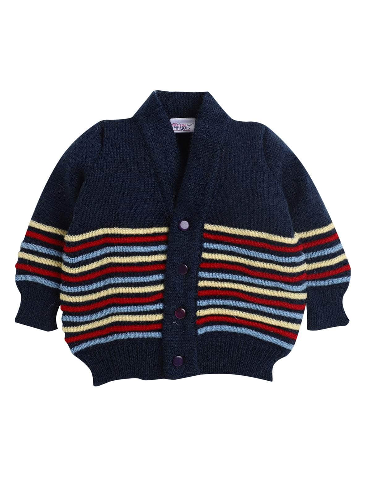 Little Angels Little Angels Sweater Set Baby Wool Full Sleeves V-Neck Bumper Striped Blue 3-Piece Set Sweater Sets Rainbow Snug Bumper Baby Outfit