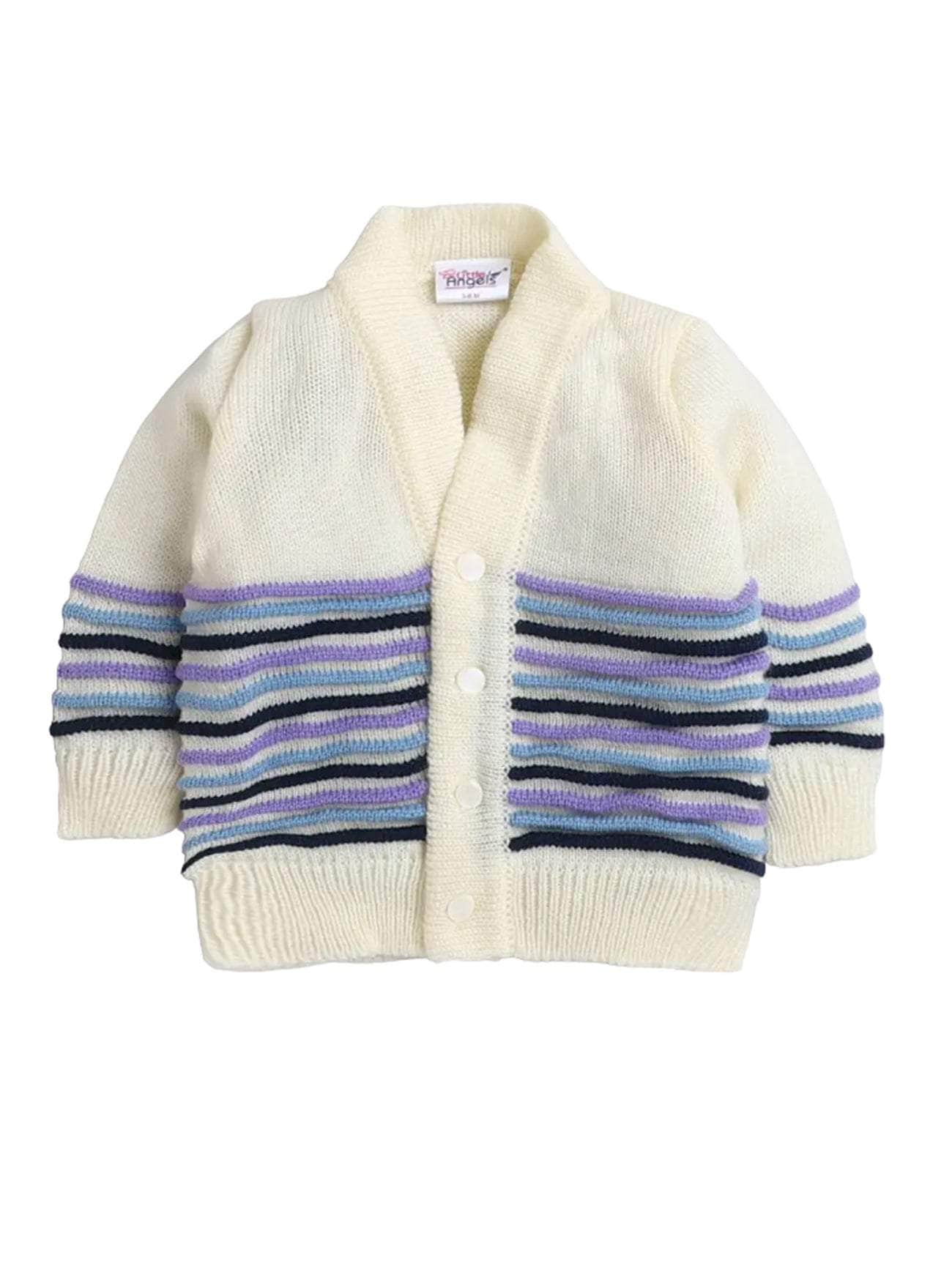 Little Angels Little Angels Sweater Set Baby Wool Full Sleeves V-Neck Bumper Striped Blue 3-Piece Set Sweater Sets Rainbow Snug Bumper Baby Outfit