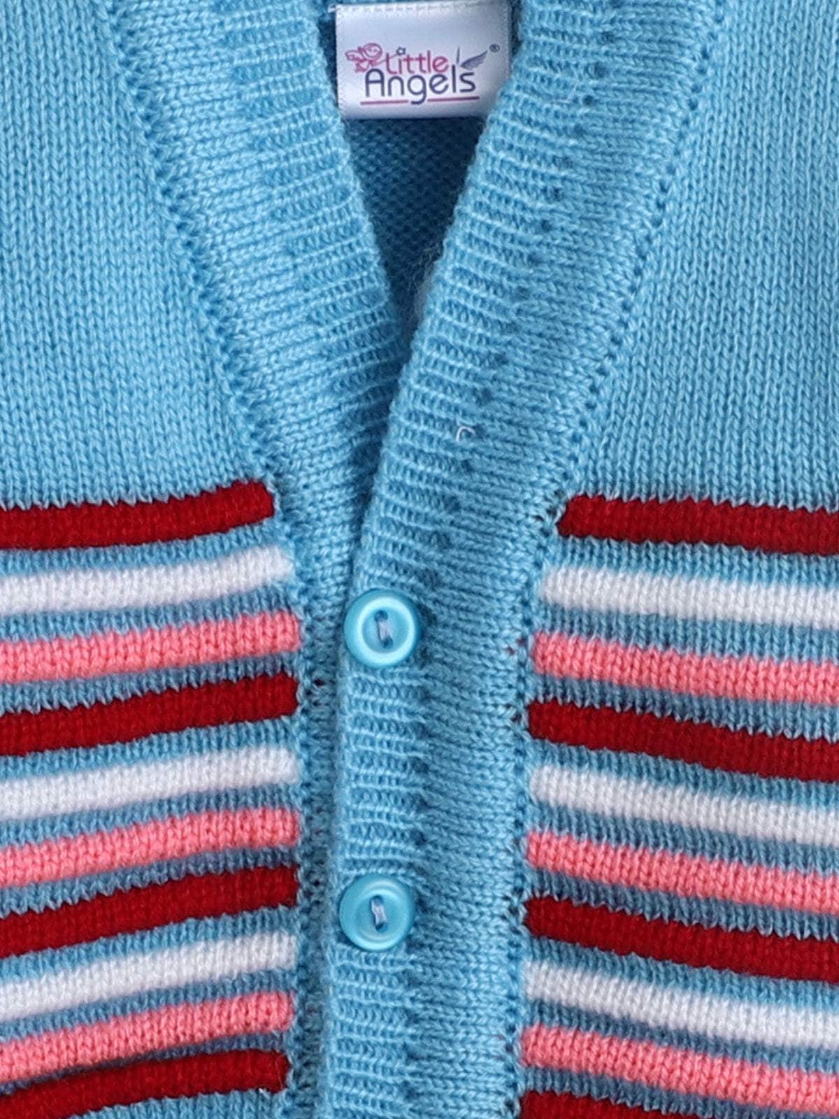 Little Angels Little Angels Sweater Set Baby Wool Full Sleeves V-Neck Bumper Striped Blue 3-Piece Set Sweater Sets Rainbow Snug Bumper Baby Outfit