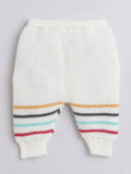 Little Angels Little Angels V-Neck Full Sleeves Full Sleeves Striped Cardigan, Cap & Pants Sweater Sets Rainbow Snuggles Knit Set