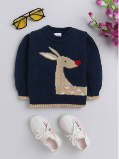Navy fair isle knit woollen pullover sweater for baby 3 months to 2 years by Little Angels