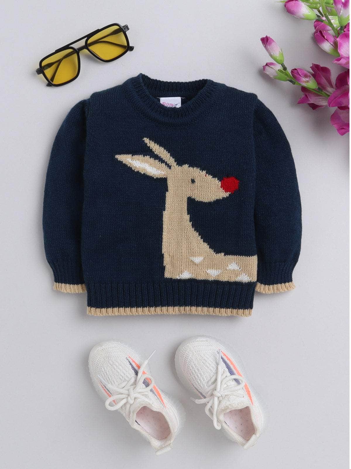 Navy fair isle knit woollen pullover sweater for baby 3 months to 2 years by Little Angels