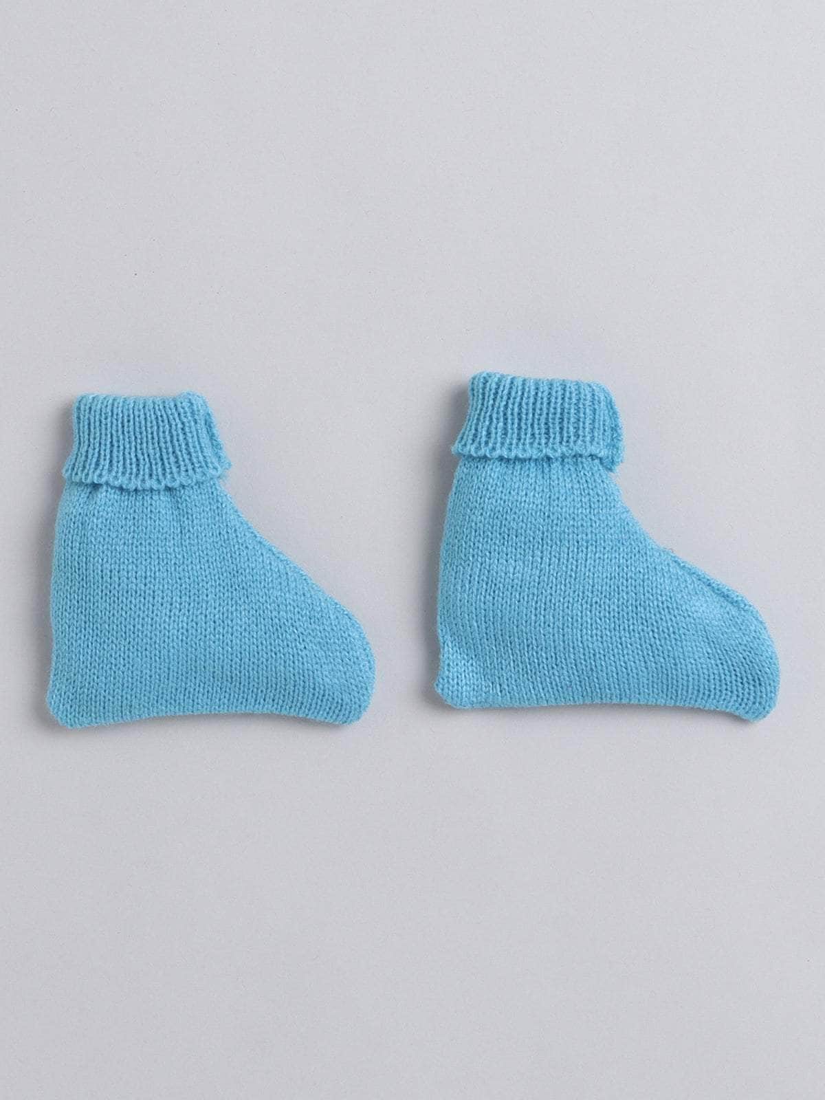 Little Angels Little Angels Sweater Set Baby Wool Full Sleeves V-Neck Textured Triangle Blue & White 3-Piece Set Sweater Sets Snow Cone Snugglewear Set