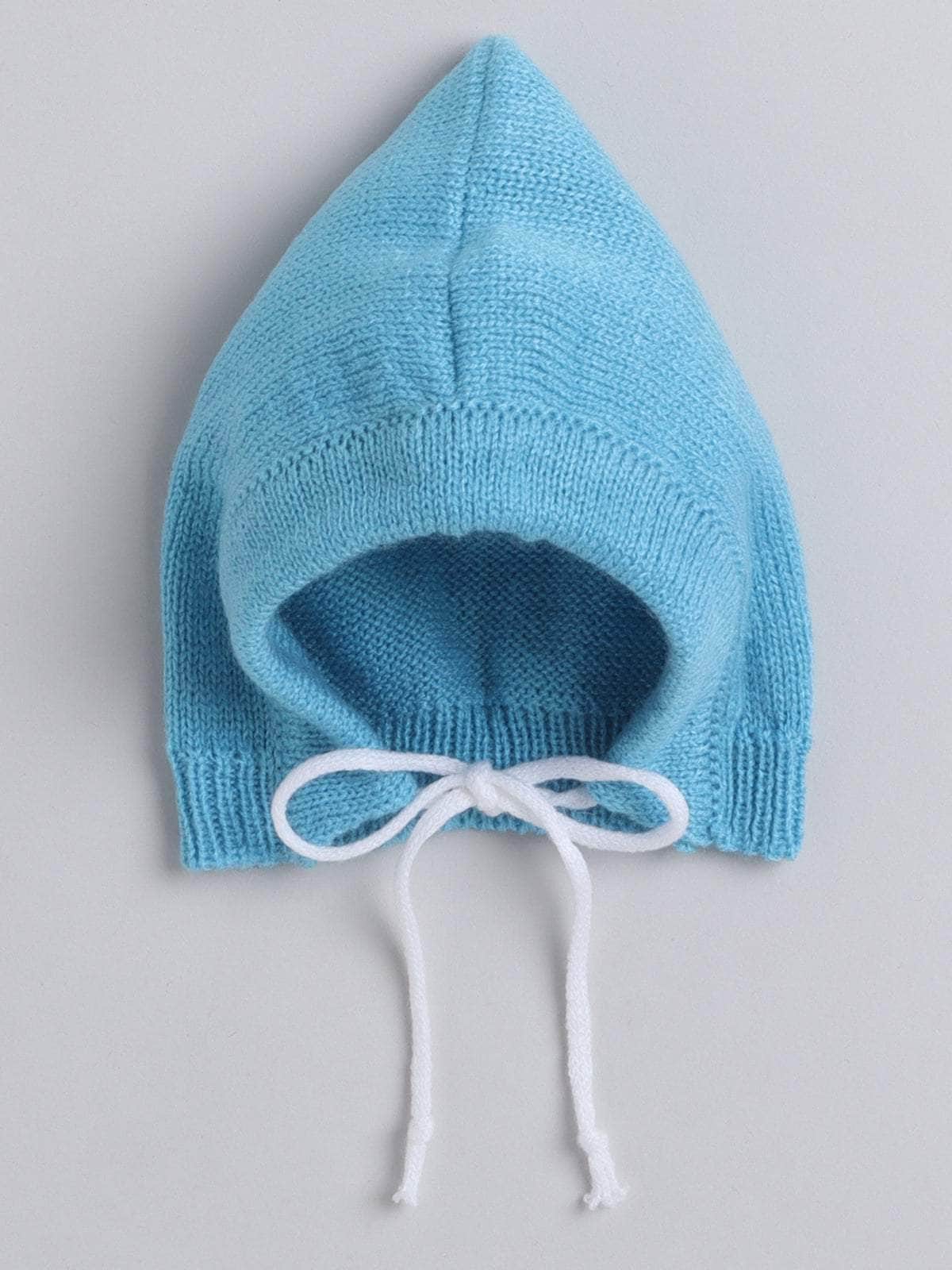 Little Angels Little Angels Sweater Set Baby Wool Full Sleeves V-Neck Textured Triangle Blue & White 3-Piece Set Sweater Sets Snow Cone Snugglewear Set