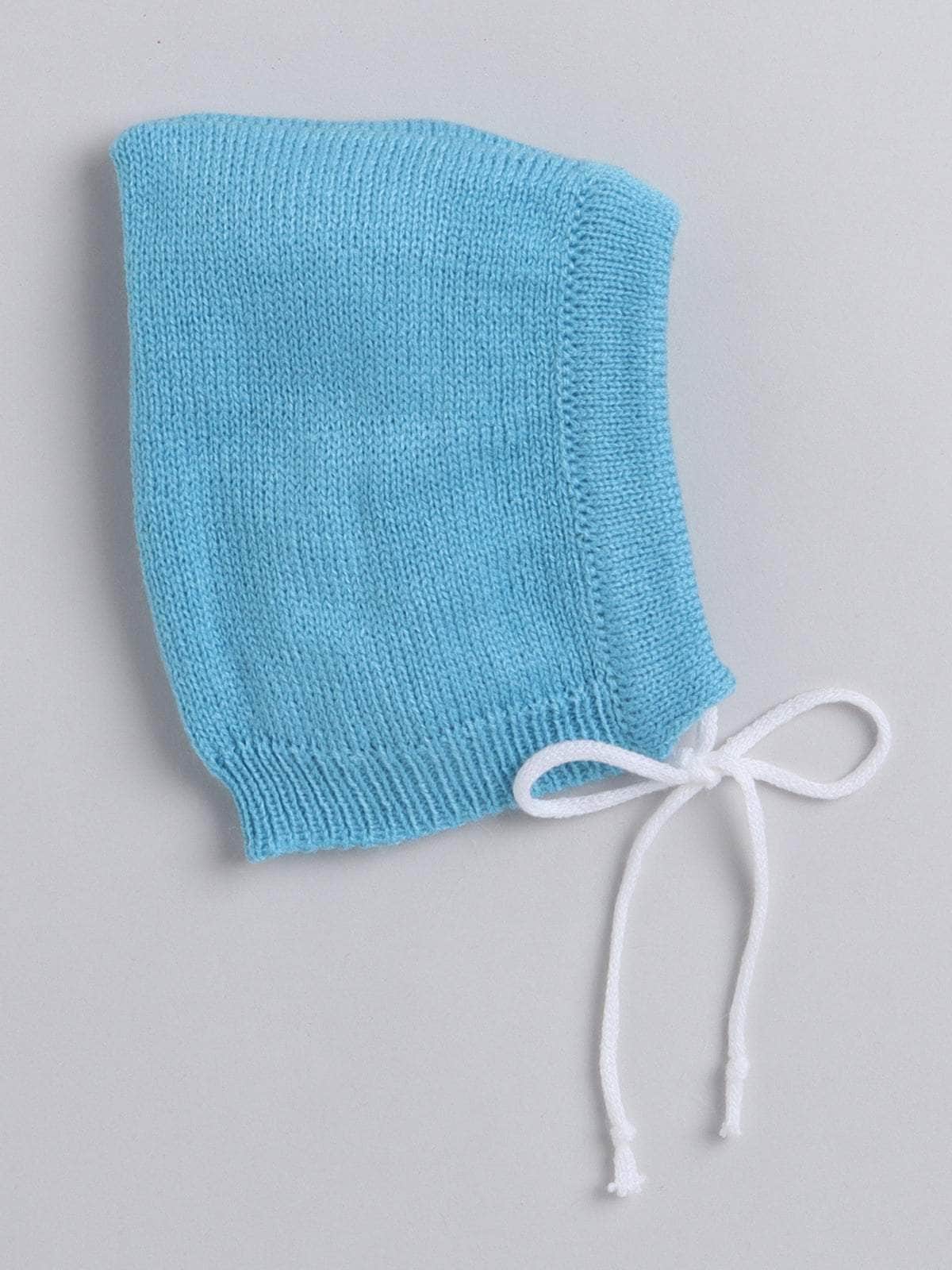 Little Angels Little Angels Sweater Set Baby Wool Full Sleeves V-Neck Textured Triangle Blue & White 3-Piece Set Sweater Sets Snow Cone Snugglewear Set