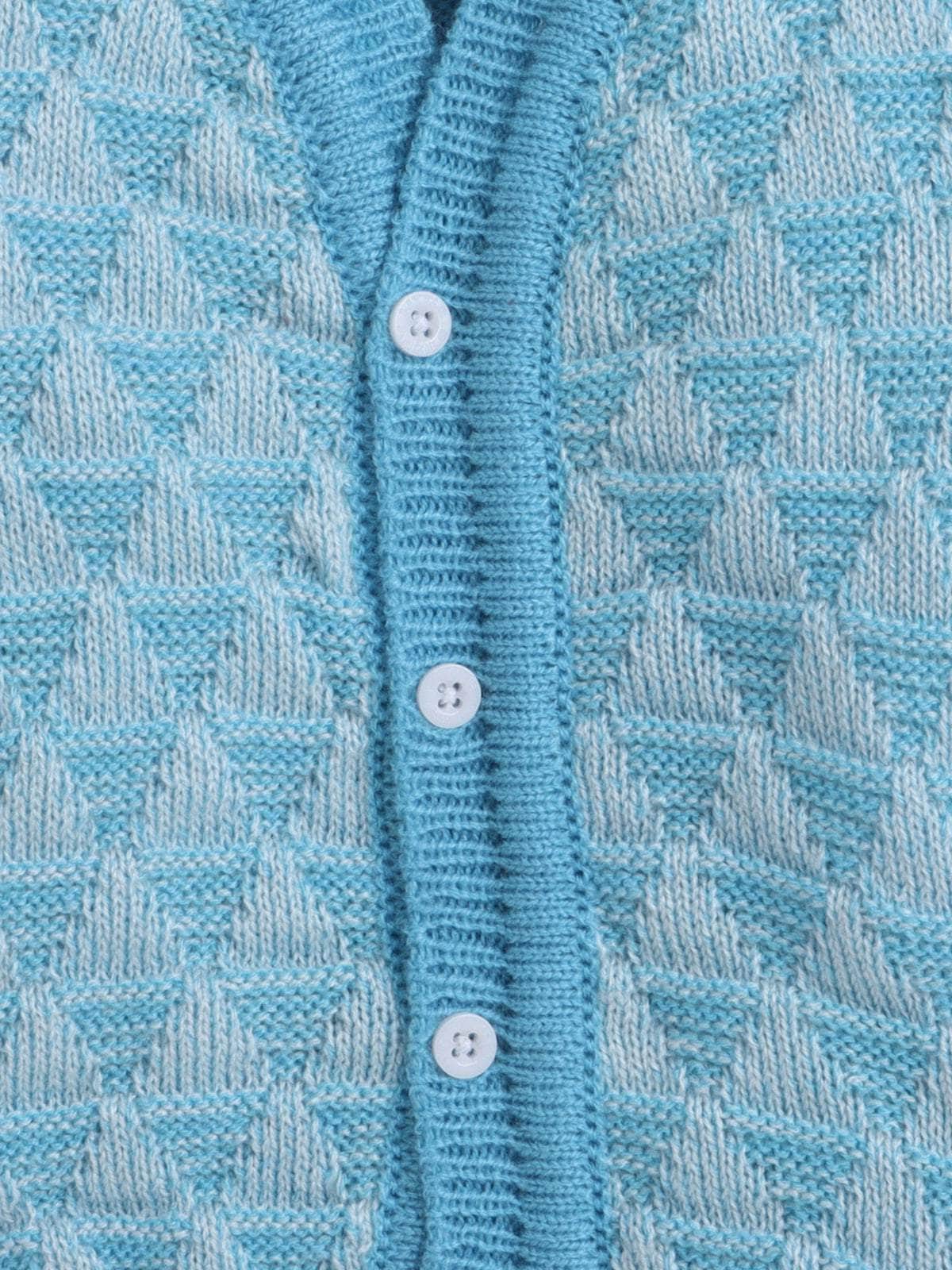 Little Angels Little Angels Sweater Set Baby Wool Full Sleeves V-Neck Textured Triangle Blue & White 3-Piece Set Sweater Sets Snow Cone Snugglewear Set